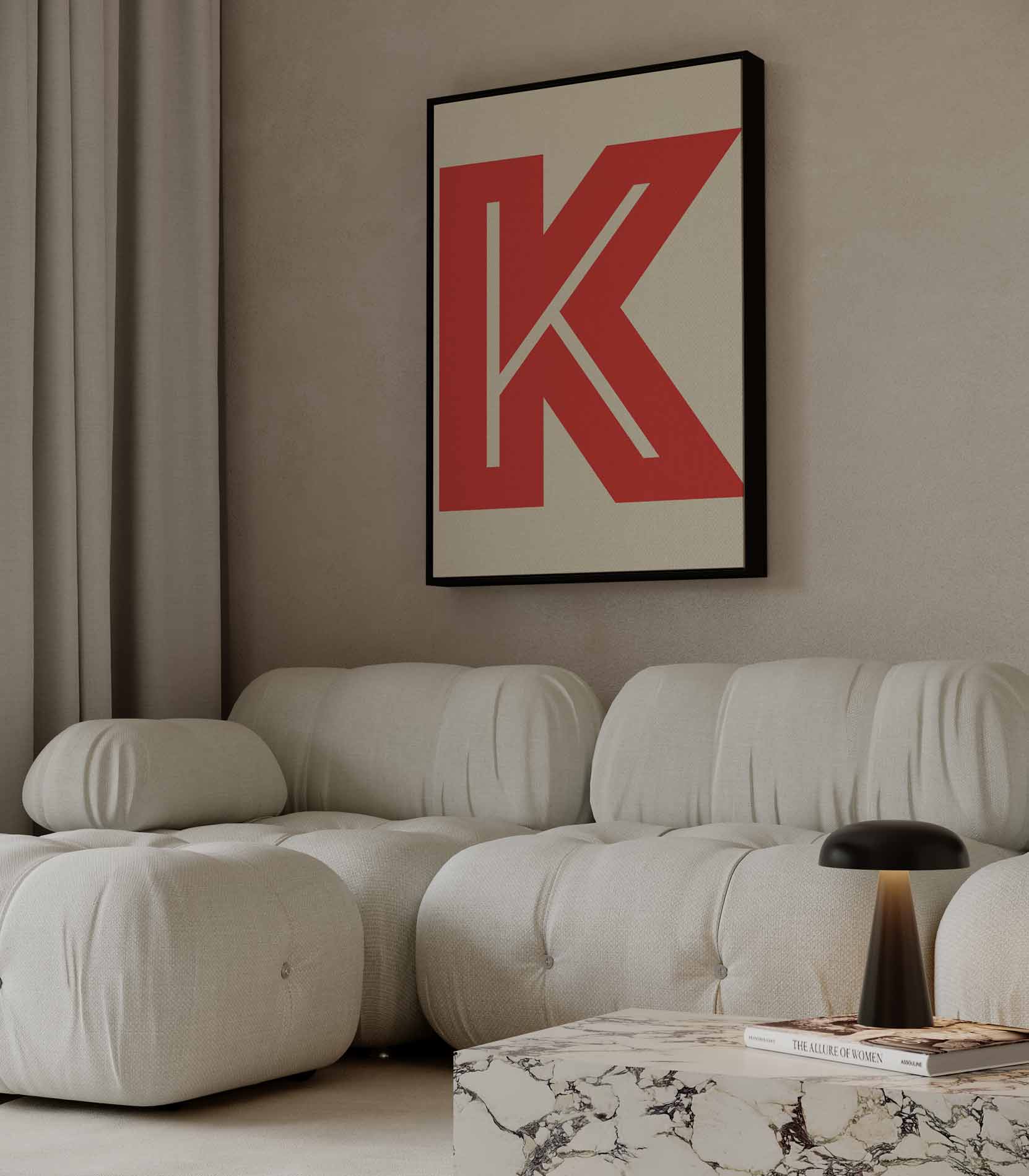 Abstract Rood K-monogram Kunstwerk-canvas-dibond-plexiglas-wanddecoratie-WallArtistic