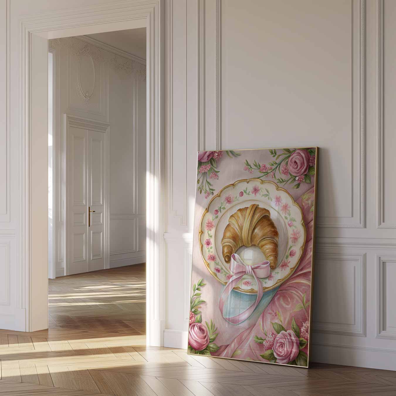 Romantische Bloemen en Croissant Poster