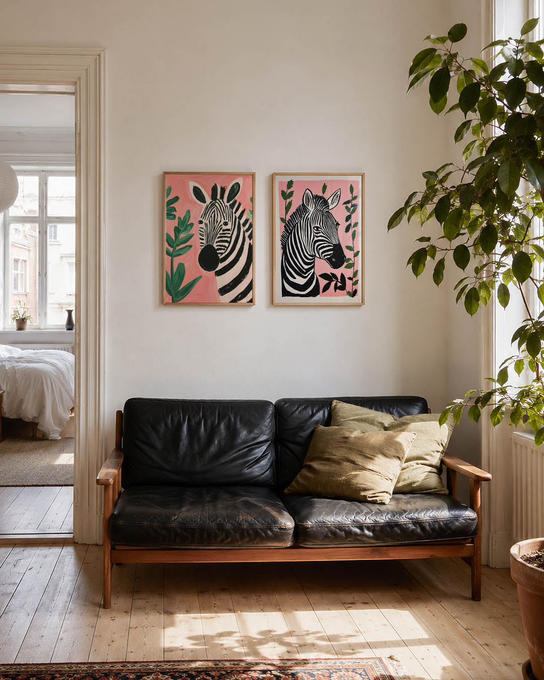 Zebra en bladeren Posterset