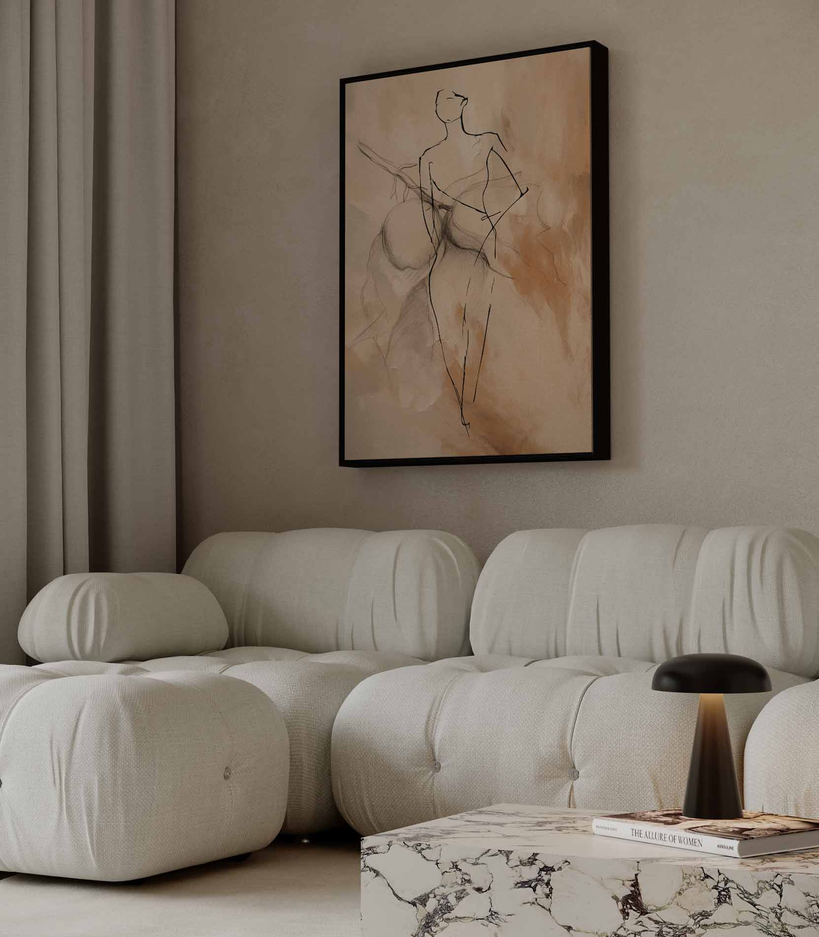 Elegante Schets van een Vrouw Kunstwerk-canvas-dibond-plexiglas-wanddecoratie-WallArtistic