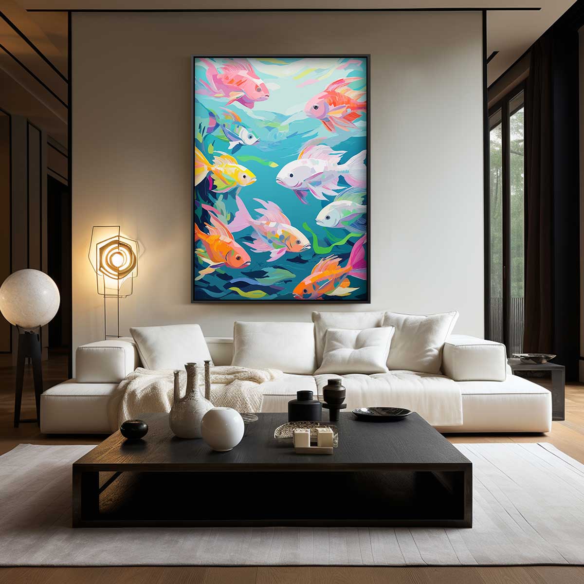 Kleurrijke School Vissen Kunstwerk-canvas-dibond-plexiglas-wanddecoratie-WallArtistic