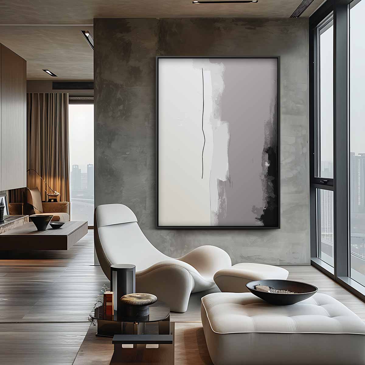 Minimalistische Grijstinten Harmonie Kunstwerk-canvas-dibond-plexiglas-wanddecoratie-WallArtistic