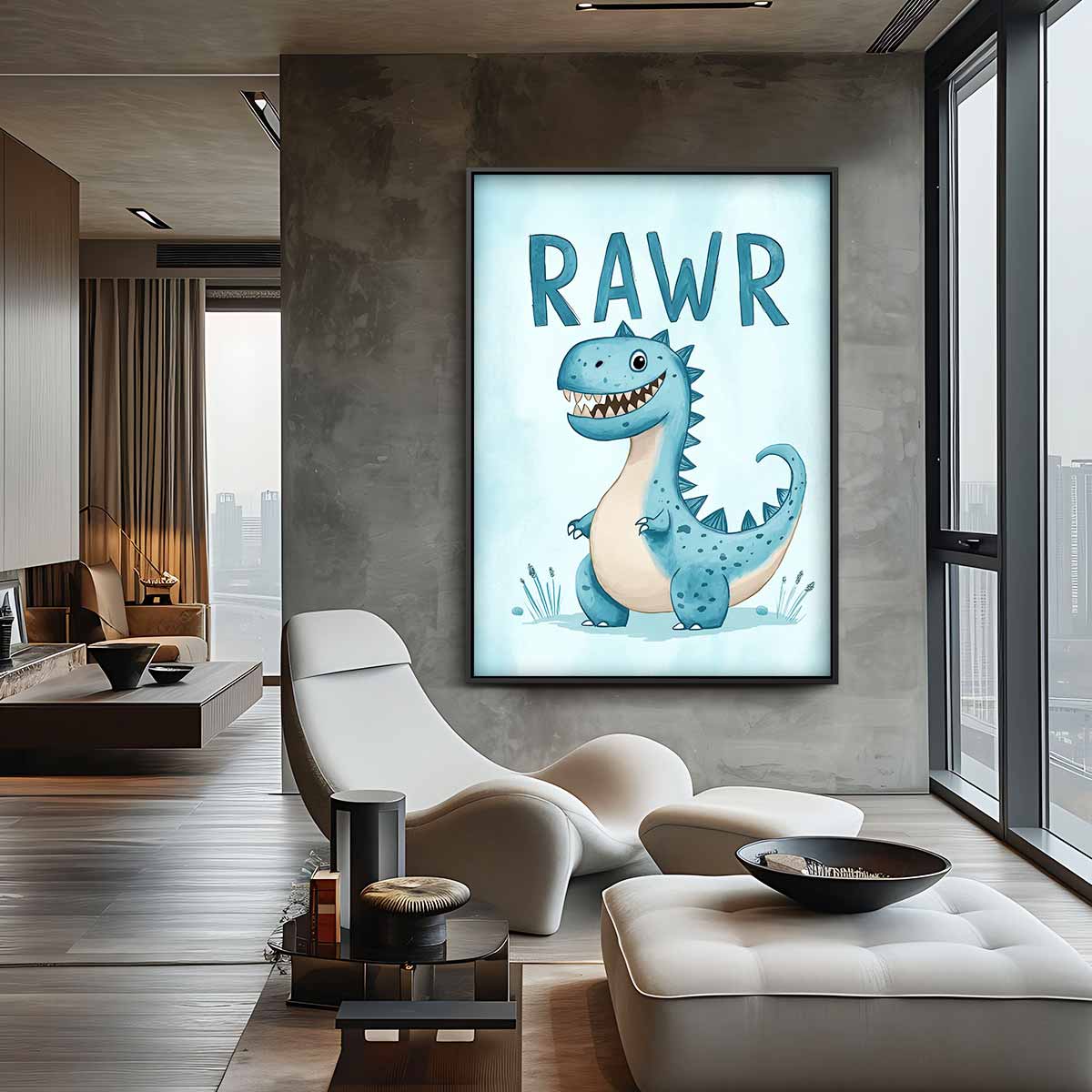 Speelse Dinosauruskunst voor Kinderen Kunstwerk-canvas-dibond-plexiglas-wanddecoratie-WallArtistic