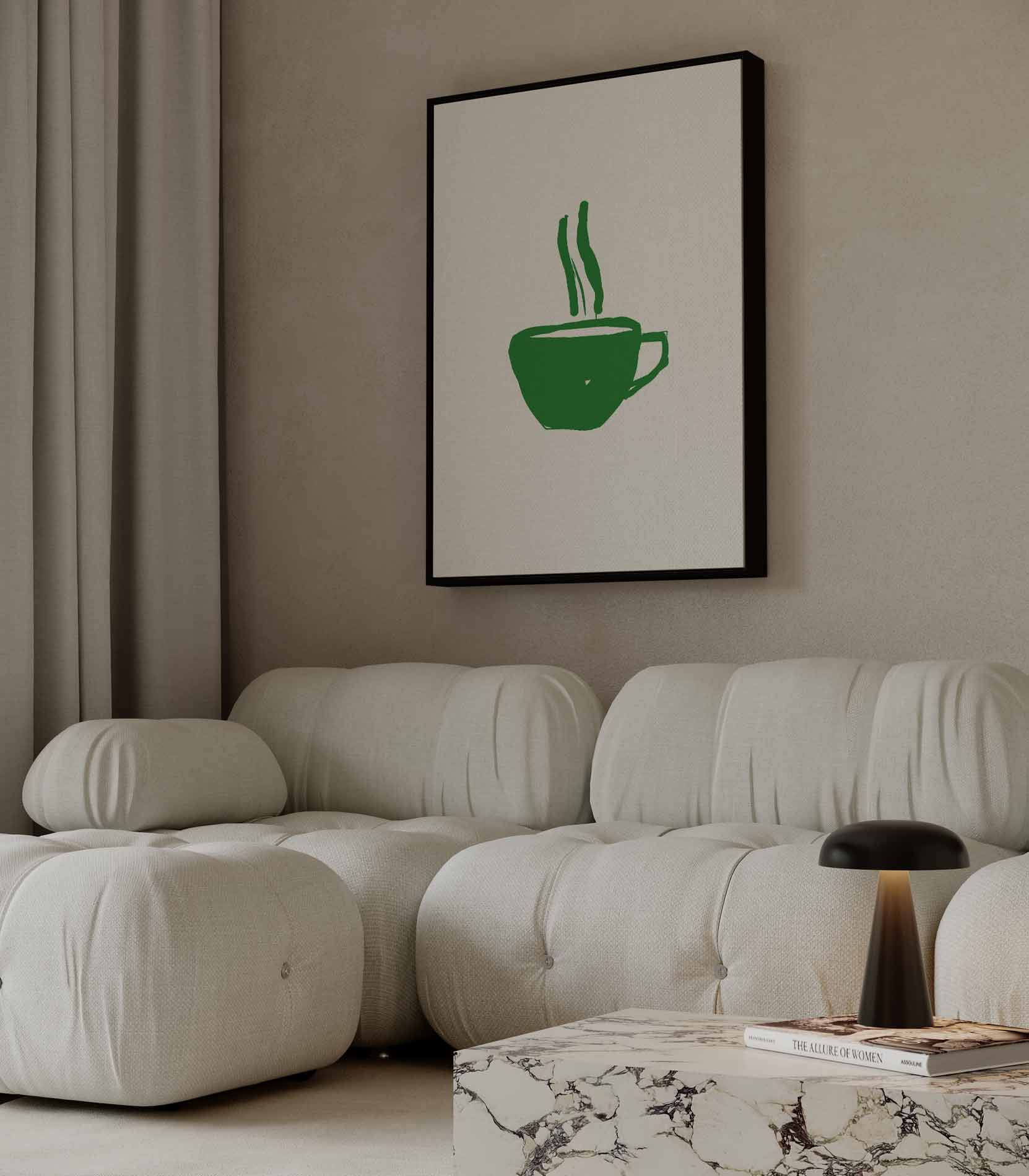 Groene Koffiekop Illustratie Kunstwerk-canvas-dibond-plexiglas-wanddecoratie-WallArtistic
