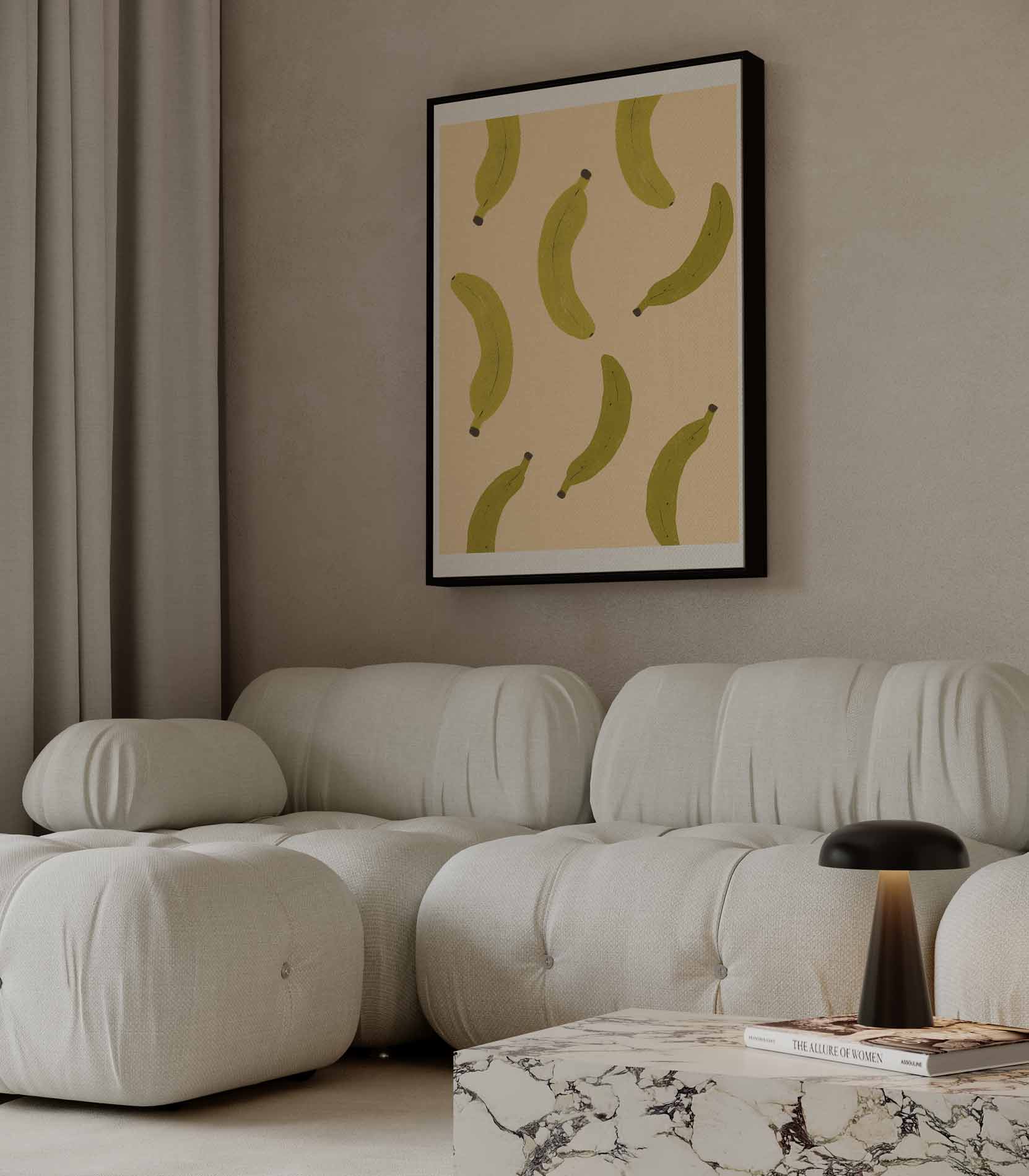 Speelse Bananen Illustratie Kunstwerk-canvas-dibond-plexiglas-wanddecoratie-WallArtistic