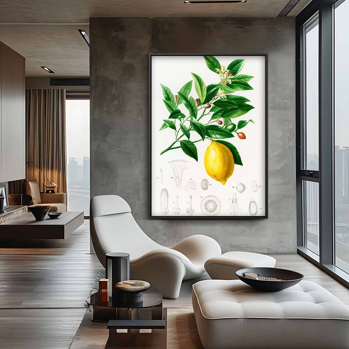 Botanische Illustratie van Citroenplant Kunstwerk-canvas-dibond-plexiglas-wanddecoratie-WallArtistic