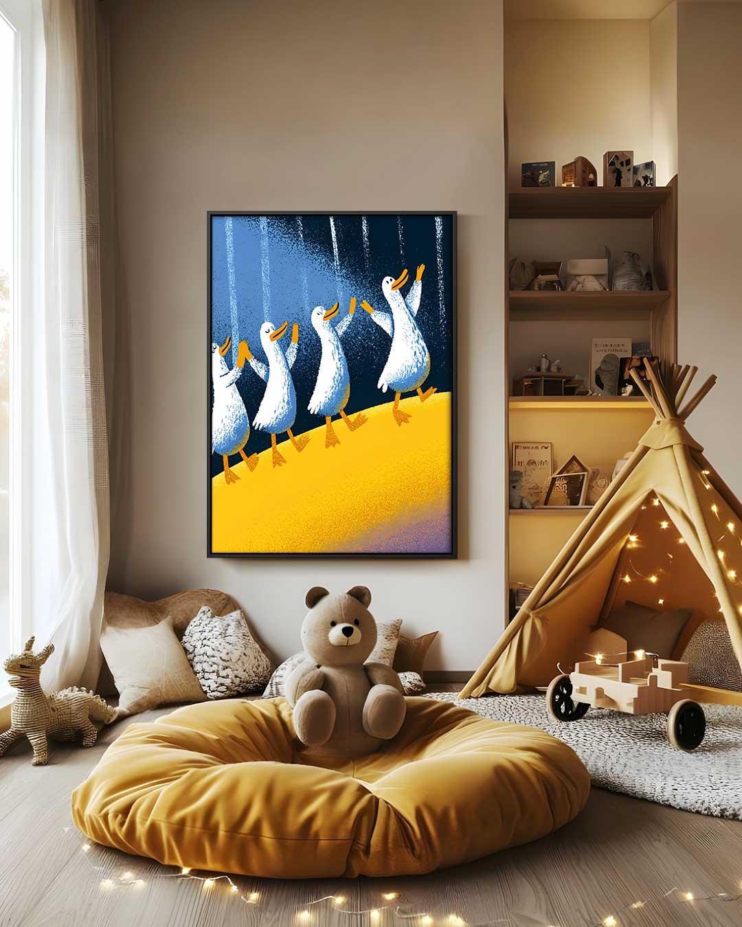 Vrolijke Eendenmars Kunstwerk-canvas-dibond-plexiglas-wanddecoratie-WallArtistic