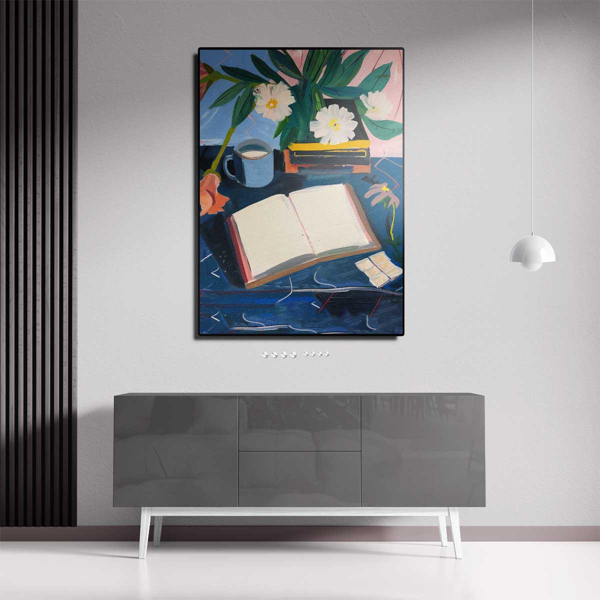 Stilleven met Bloemen en Boek Kunstwerk-canvas-dibond-plexiglas-wanddecoratie-WallArtistic