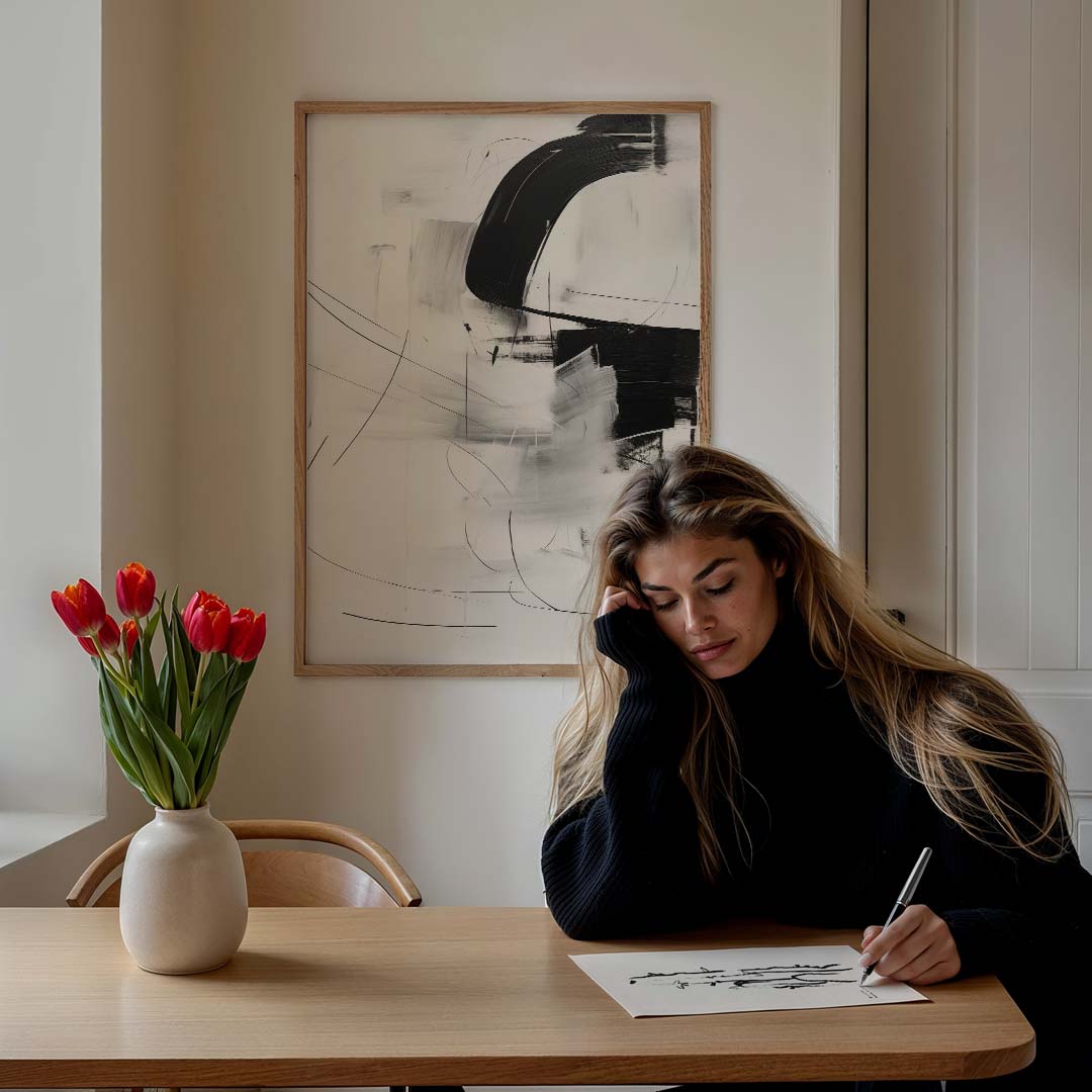 Moderne Abstracte Zwart-Wit Poster-WallArtistic