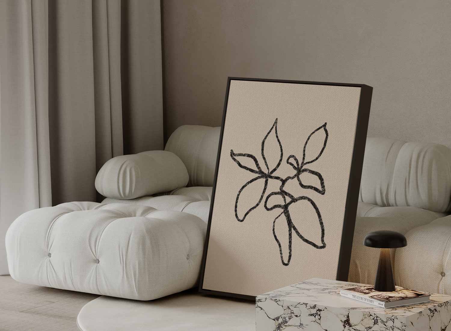 Minimalistische Bladeren Schets Kunstwerk-canvas-dibond-plexiglas-wanddecoratie-WallArtistic
