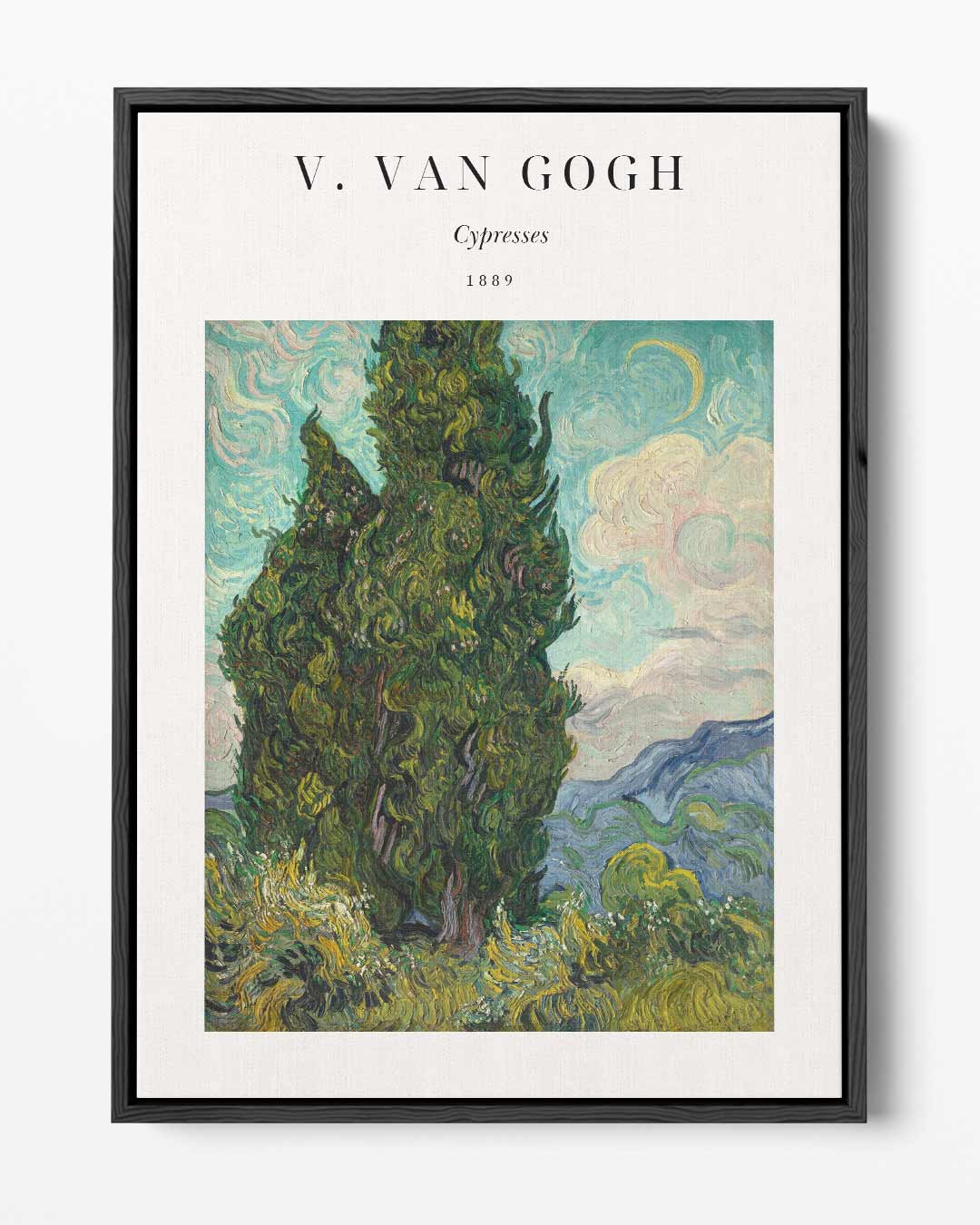 Cypresses in een Wervelende Hemel Kunstwerk-canvas-dibond-plexiglas-wanddecoratie-WallArtistic