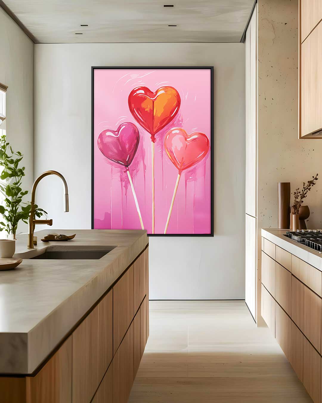 Hartvormige Lollys op Roze Achtergrond Kunstwerk-canvas-dibond-plexiglas-wanddecoratie-WallArtistic