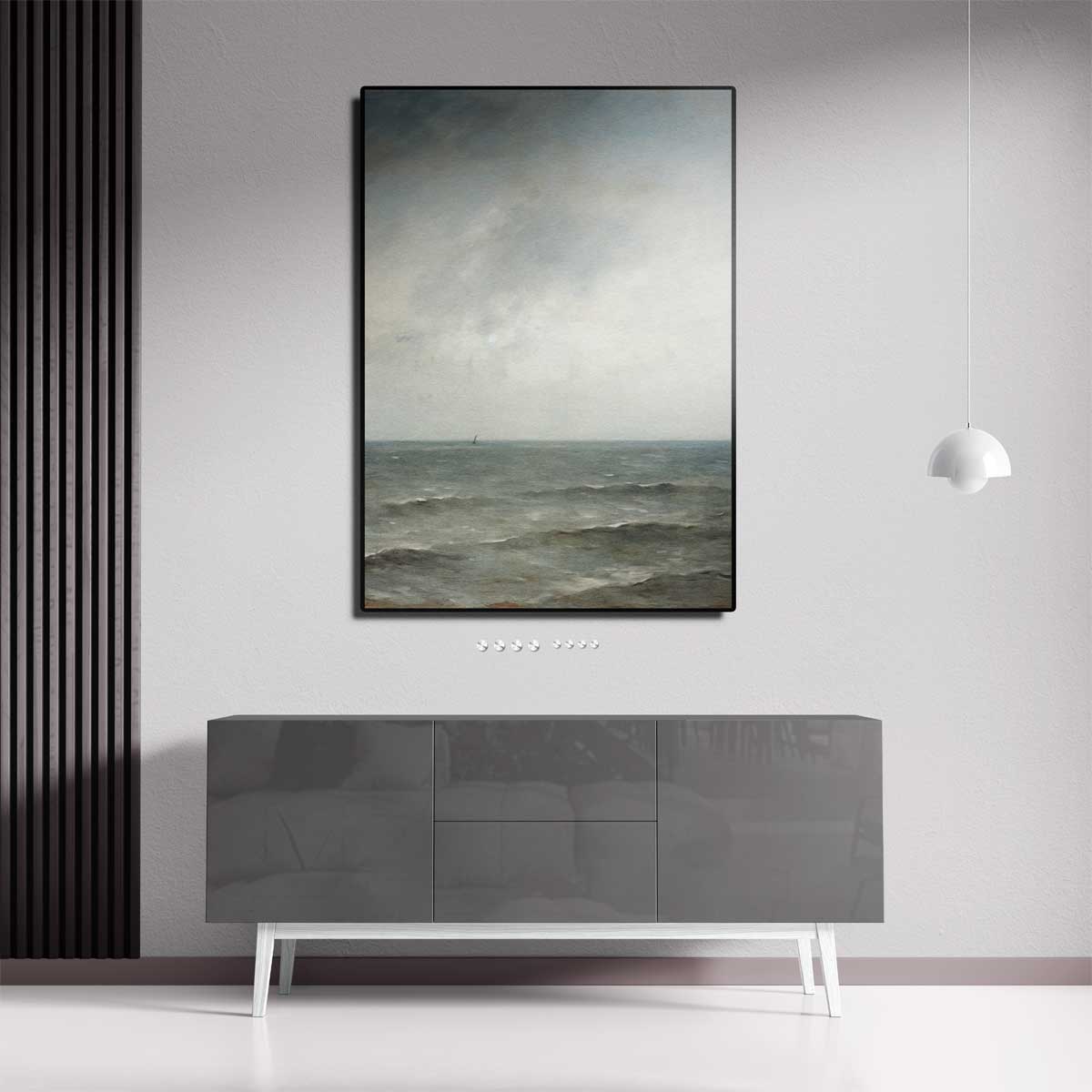 Rustige Zee onder Grijze Lucht Kunstwerk-canvas-dibond-plexiglas-wanddecoratie-WallArtistic