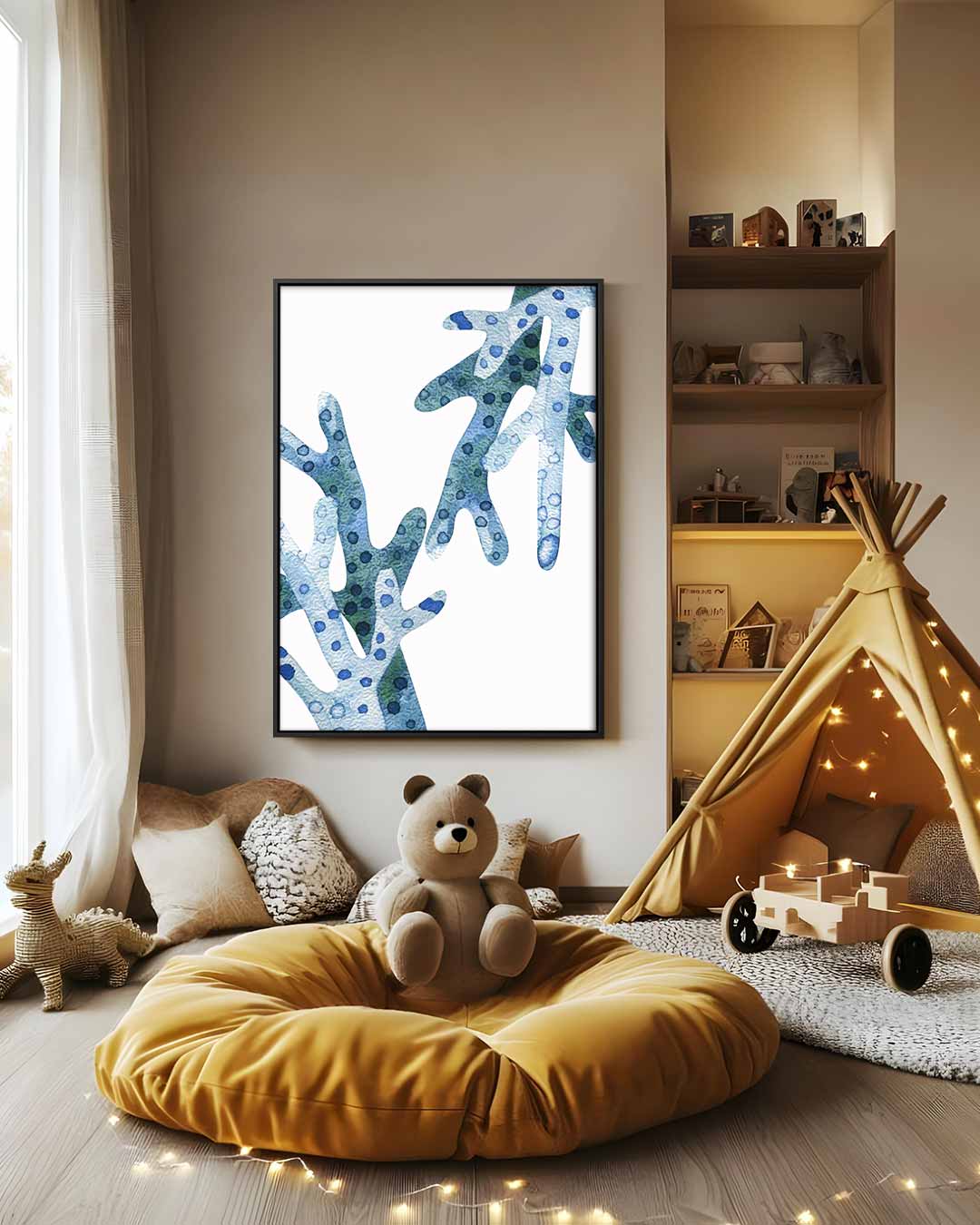 Abstracte Blauwe Koraalstructuur Kunstwerk-canvas-dibond-plexiglas-wanddecoratie-WallArtistic