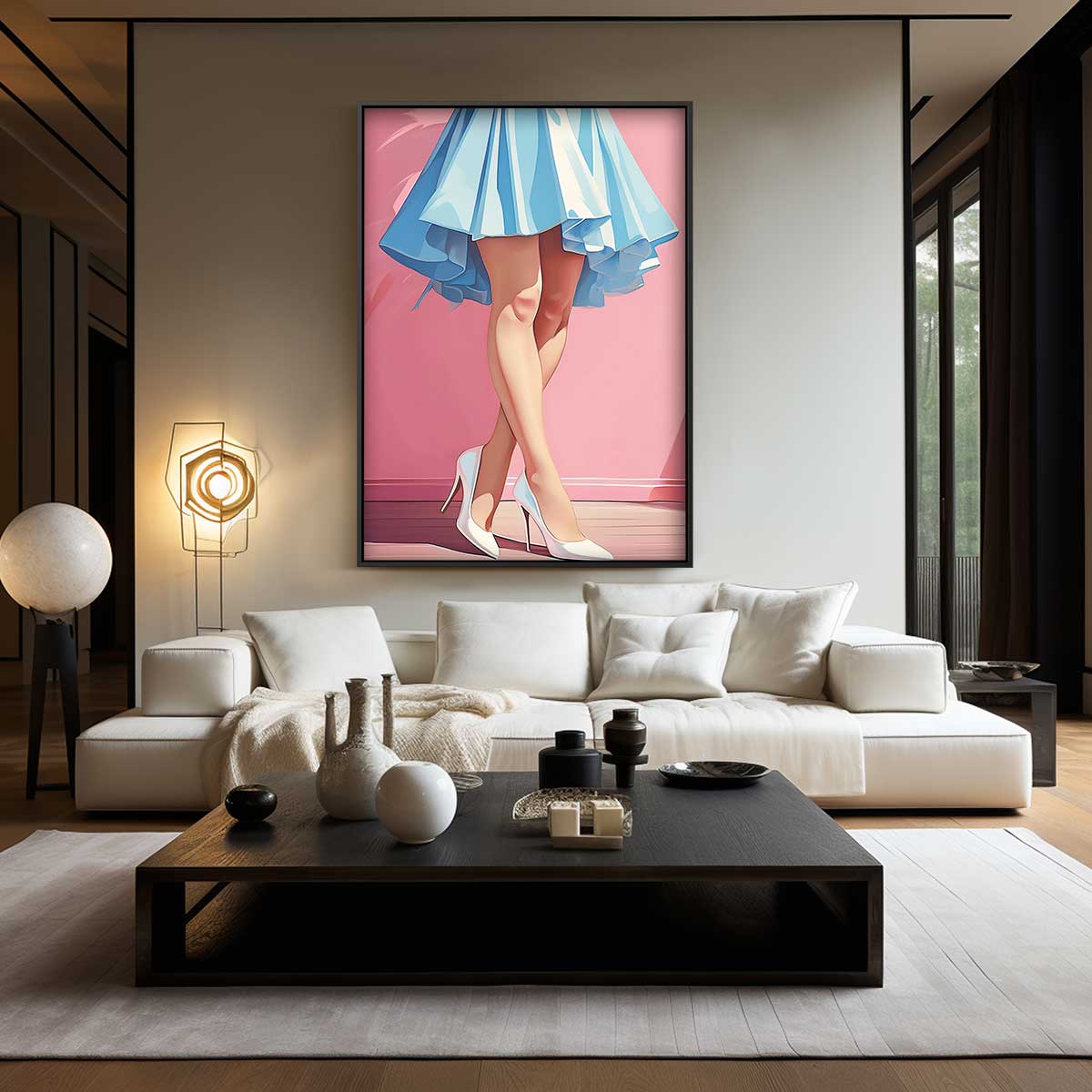 Vrouwelijke Elegantie in Blauw Kunstwerk-canvas-dibond-plexiglas-wanddecoratie-WallArtistic