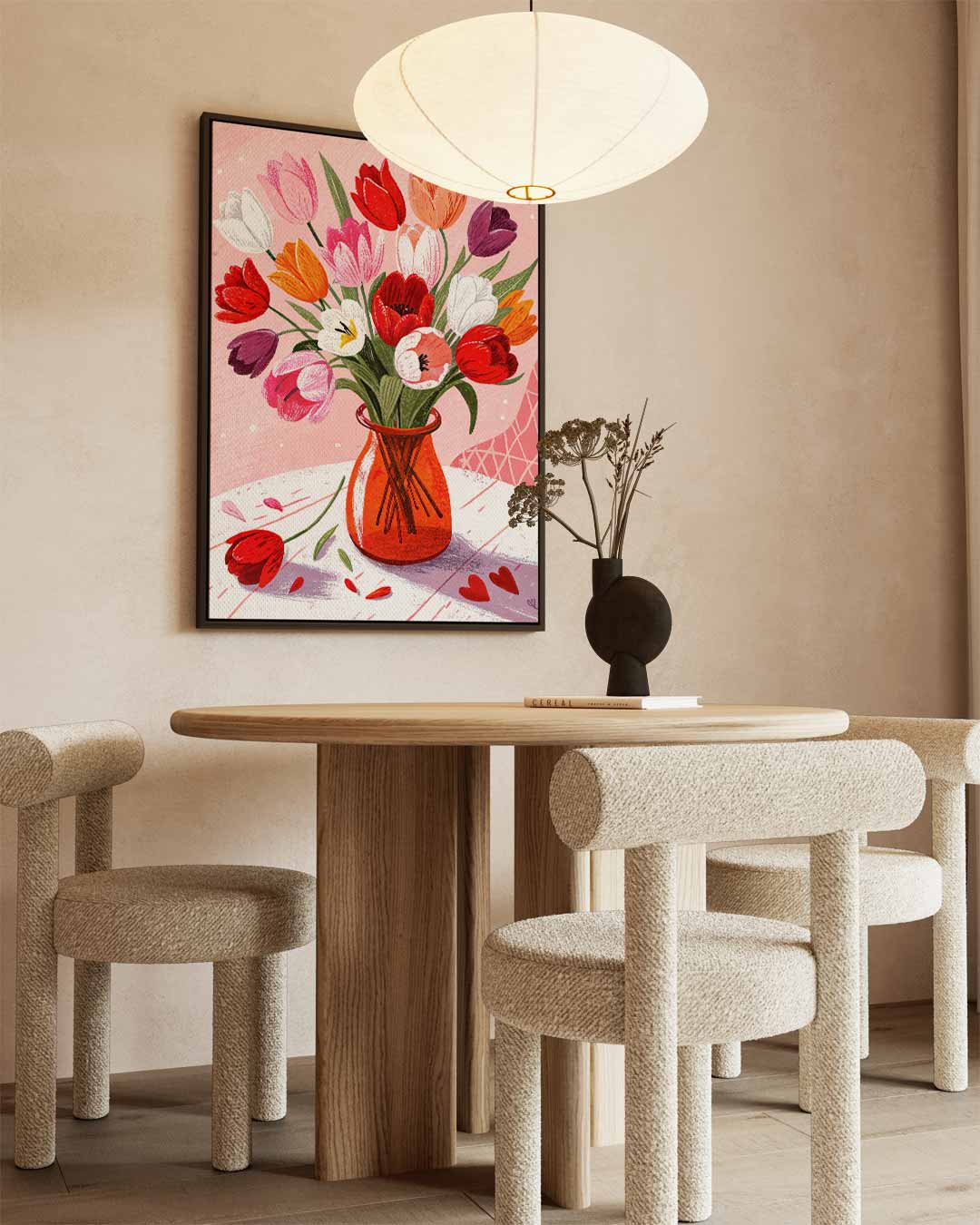 Vrolijk Tulpenboeket Illustratie Kunstwerk-canvas-dibond-plexiglas-wanddecoratie-WallArtistic