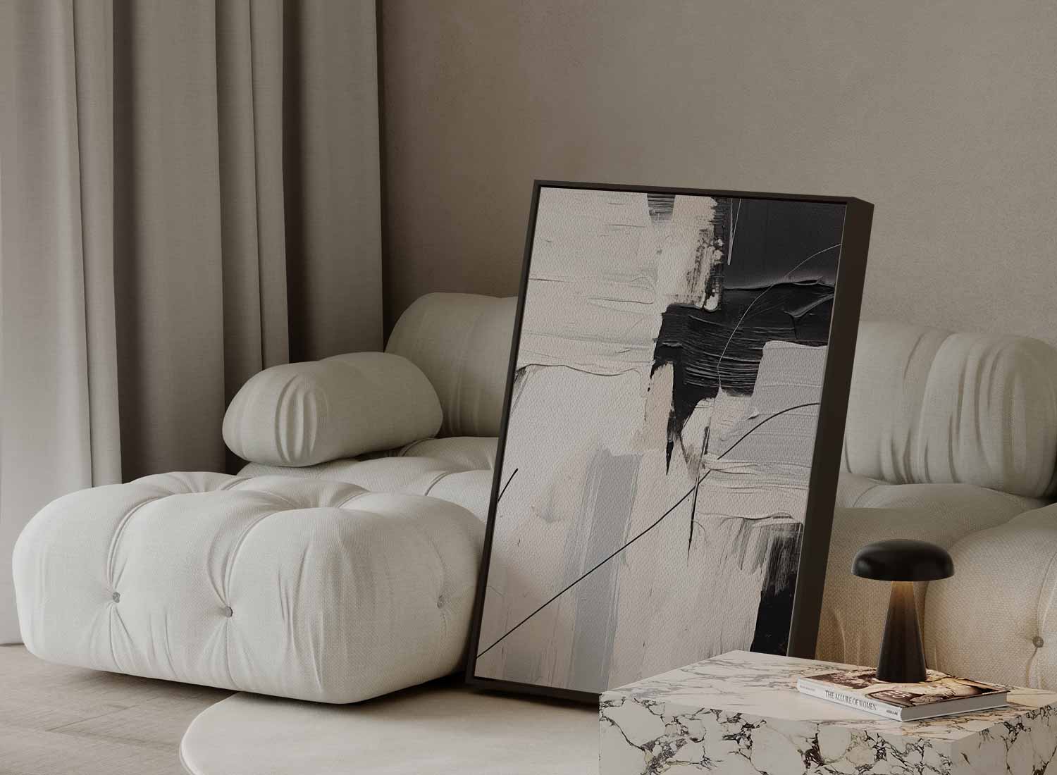 Abstracte Harmonie in Zwart en Wit Kunstwerk-canvas-dibond-plexiglas-wanddecoratie-WallArtistic