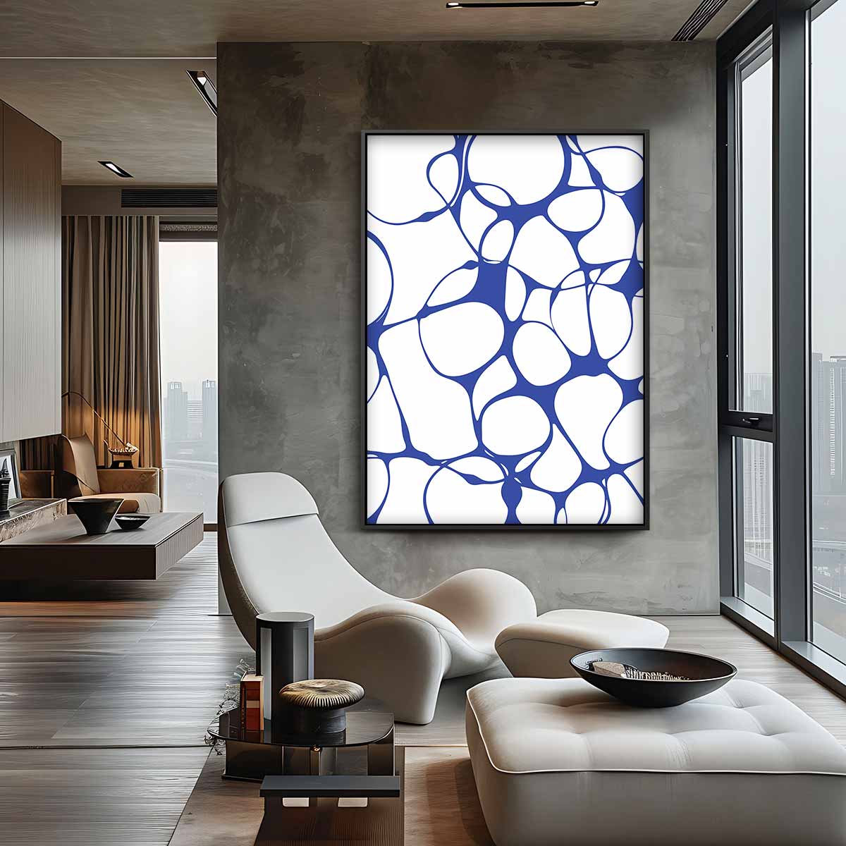 Organische Blauw-Witte Patronen Kunstwerk-canvas-dibond-plexiglas-wanddecoratie-WallArtistic