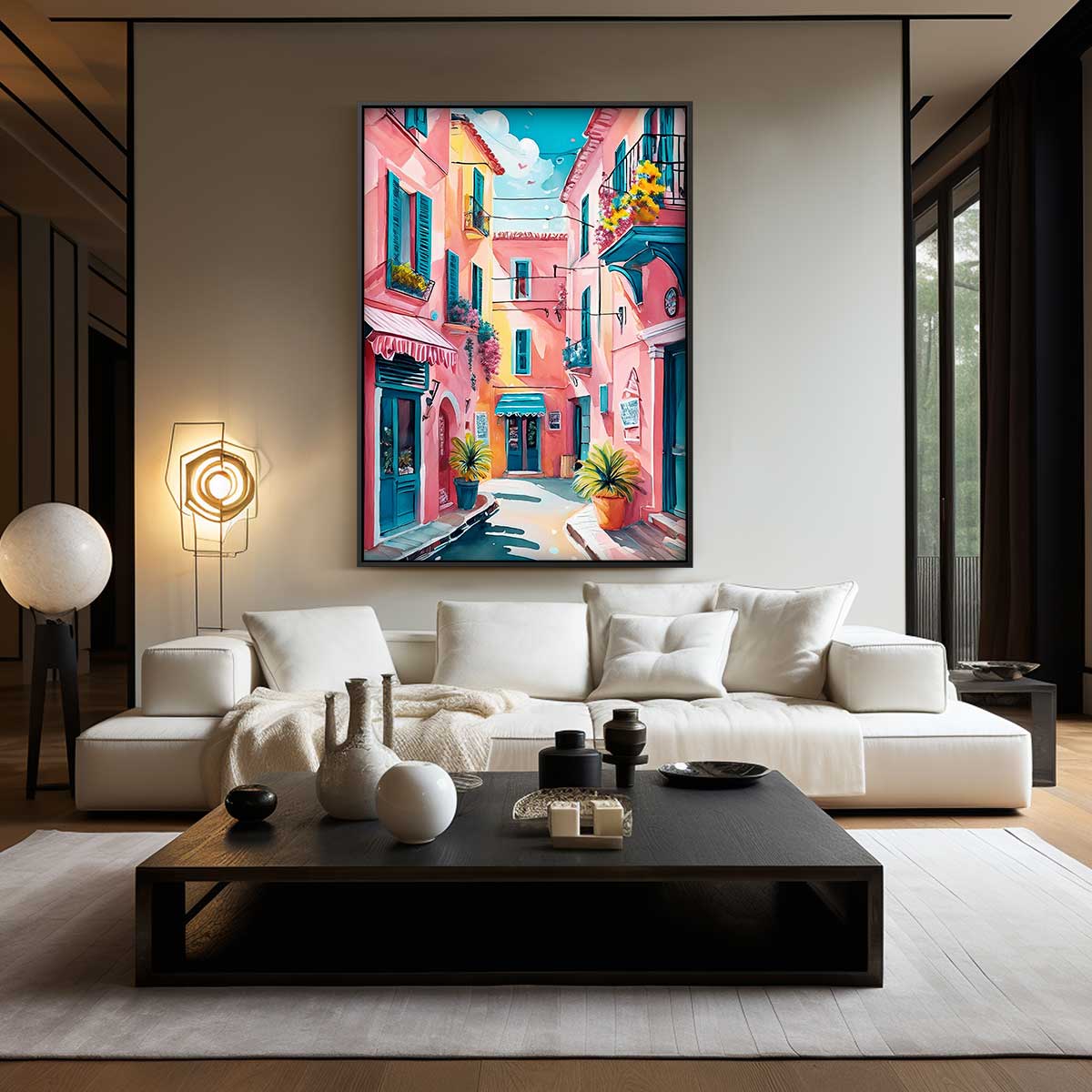 Kleurrijke Mediterrane Straat Kunstwerk-canvas-dibond-plexiglas-wanddecoratie-WallArtistic