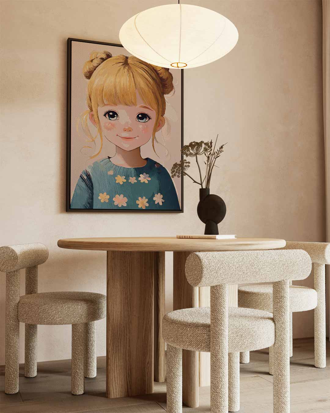 Dromerig Meisje met Bloemen Kunstwerk-canvas-dibond-plexiglas-wanddecoratie-WallArtistic