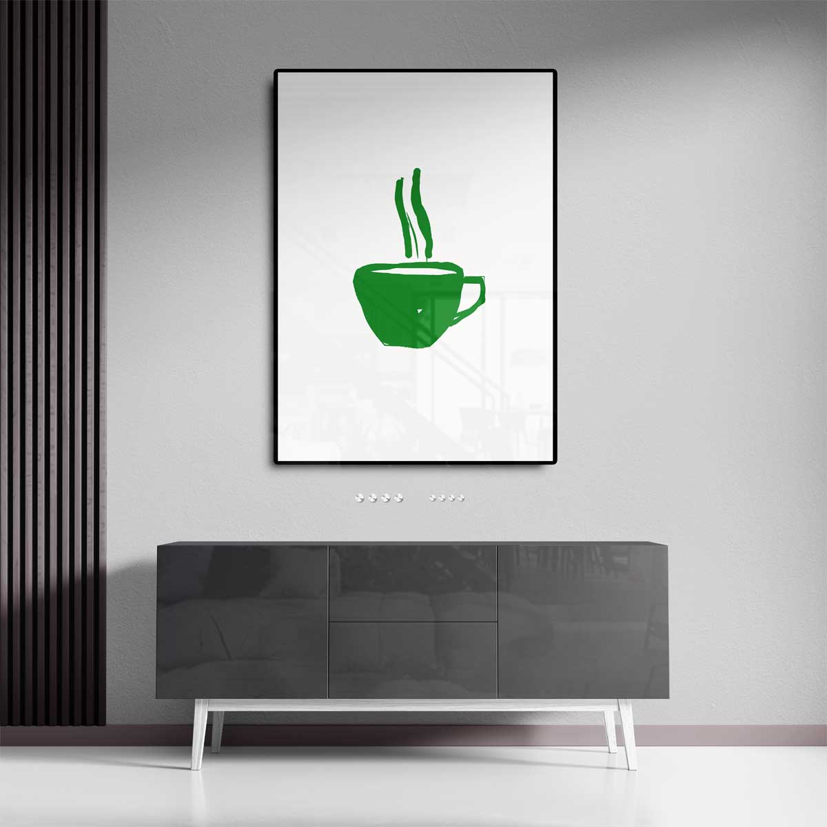 Groene Koffiekop Illustratie Kunstwerk-canvas-dibond-plexiglas-wanddecoratie-WallArtistic
