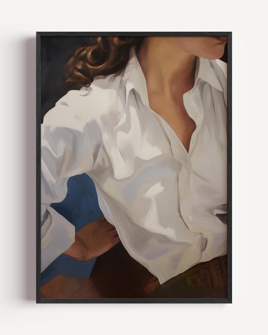 Elegante Vrouw in Witte Blouse Poster-WallArtistic