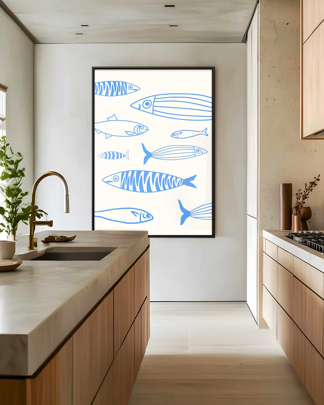 Zwemmende Vissen Illustratie Kunstwerk-canvas-dibond-plexiglas-wanddecoratie-WallArtistic