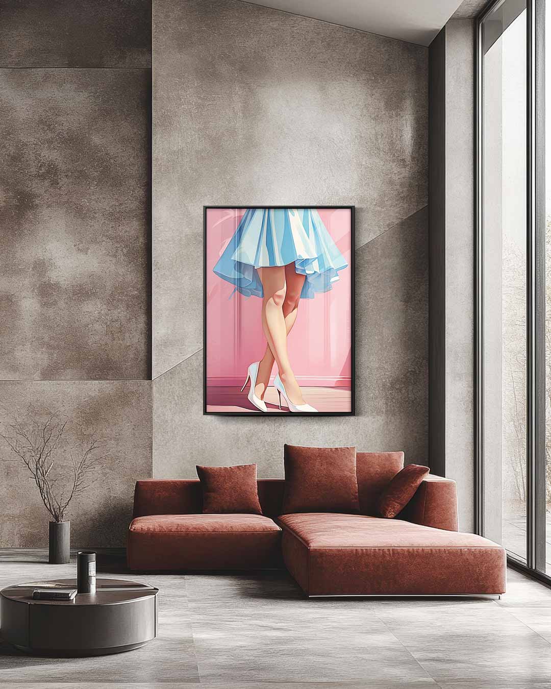 Vrouwelijke Elegantie in Blauw Kunstwerk-canvas-dibond-plexiglas-wanddecoratie-WallArtistic