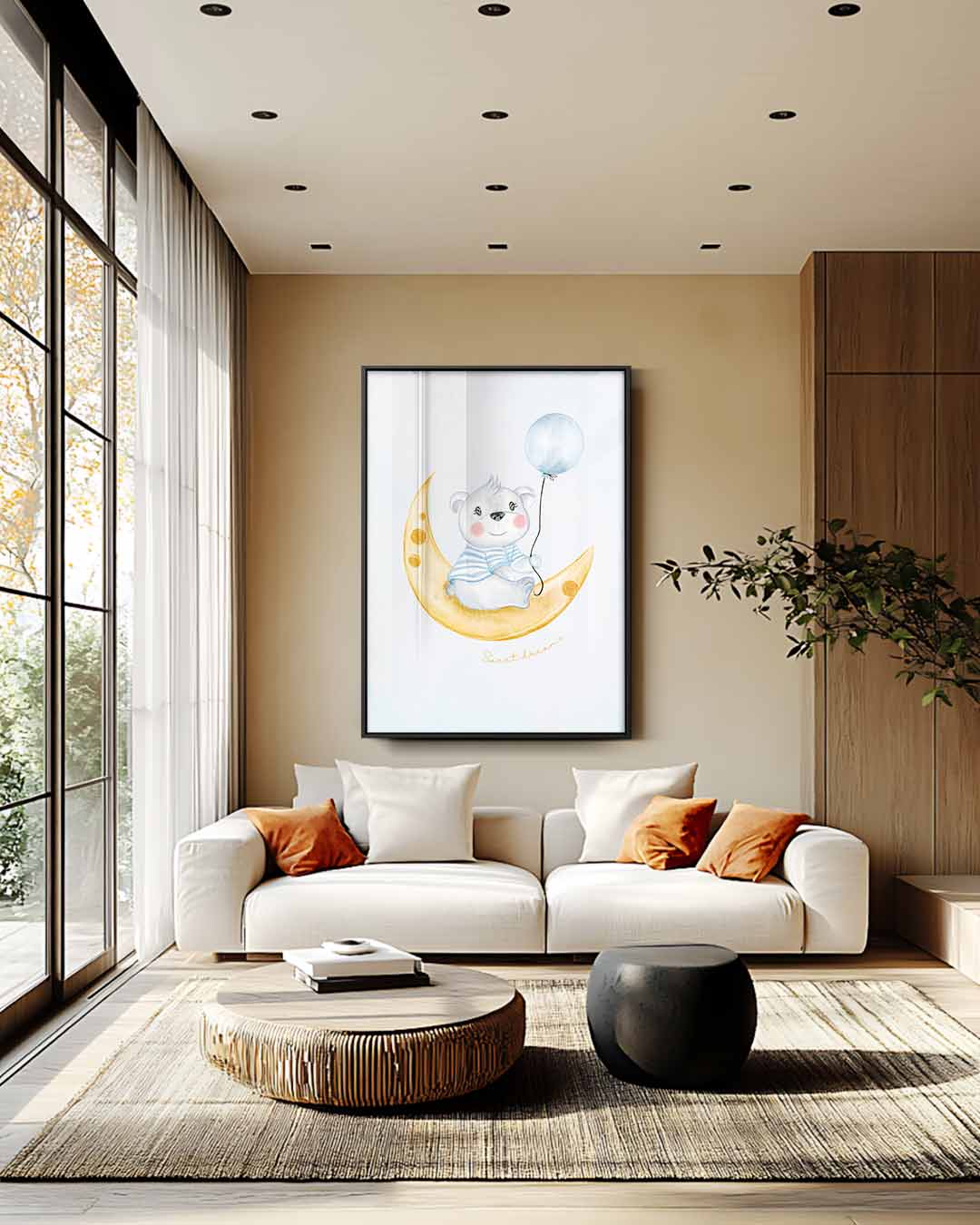 Schattige Beer op Maan Kunstwerk-canvas-dibond-plexiglas-wanddecoratie-WallArtistic