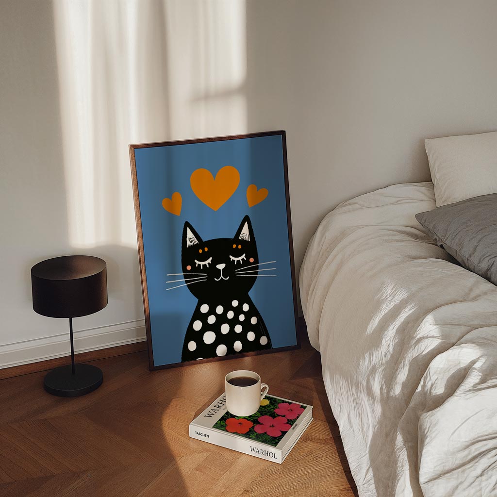 Slaapende Kat met Hartjes Poster