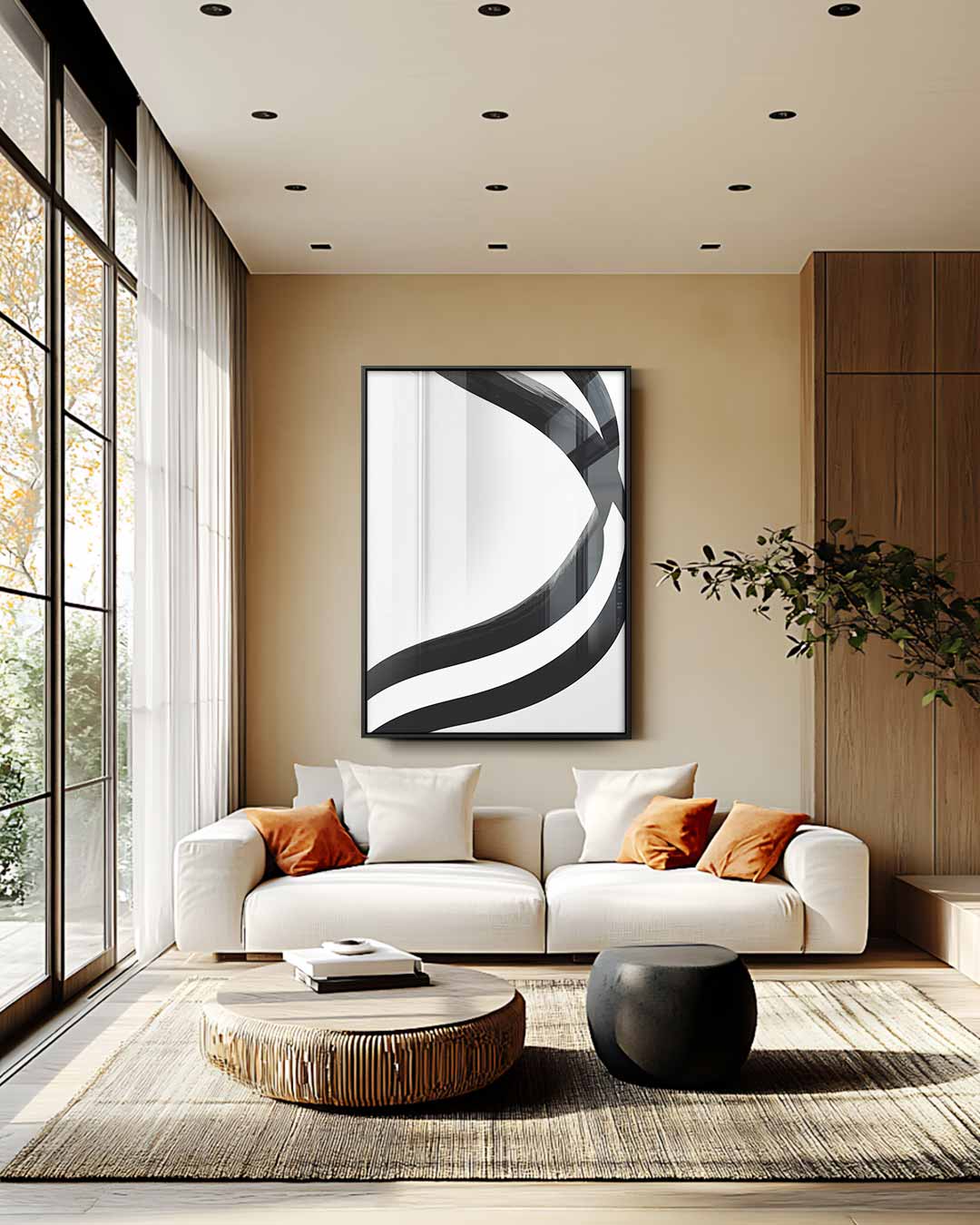 Stijlvolle Golven in Zwart & Wit Kunstwerk-canvas-dibond-plexiglas-wanddecoratie-WallArtistic
