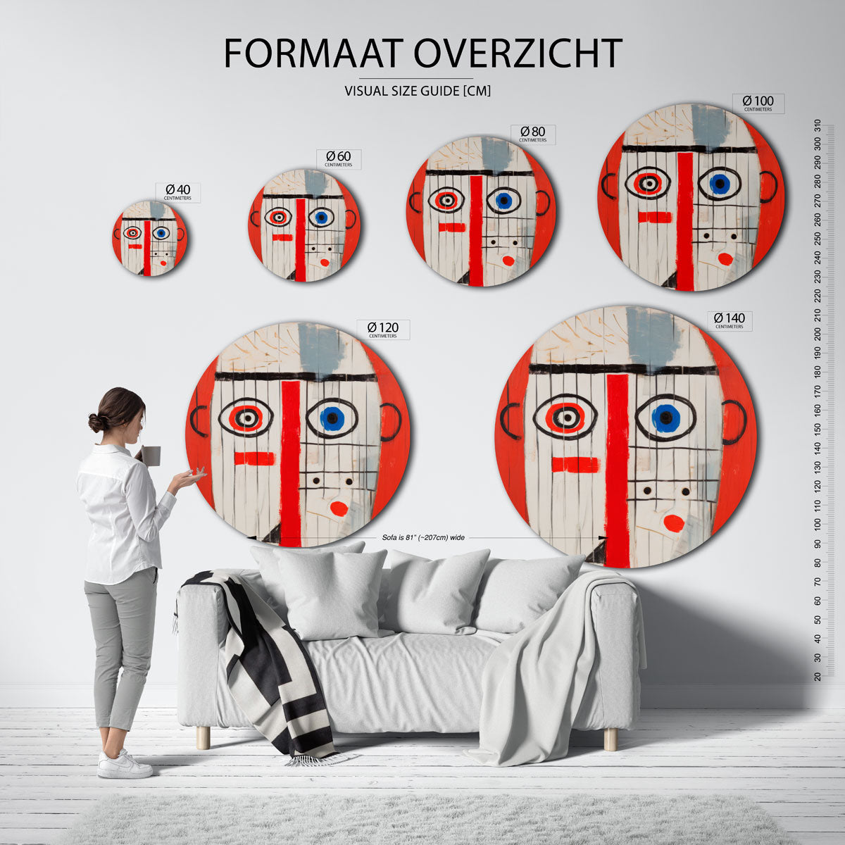 Abstract gezicht Muurcirkel