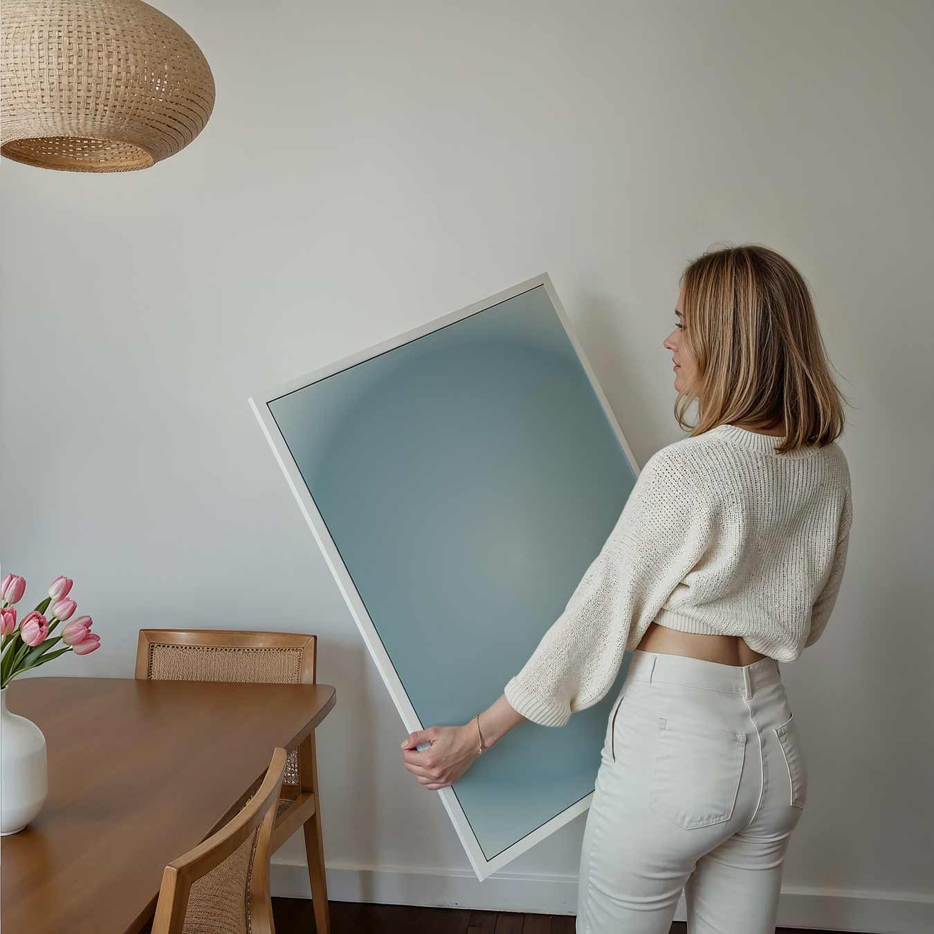 Rustgevende Blauw-Grijze Cirkel Abstractie Poster-WallArtistic