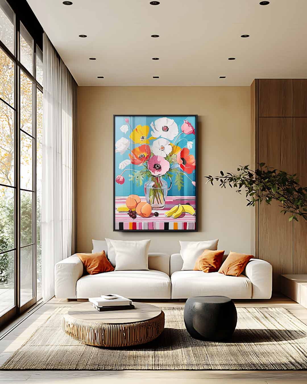 Bloemenpracht met Fruitschaal Kunstwerk-canvas-dibond-plexiglas-wanddecoratie-WallArtistic