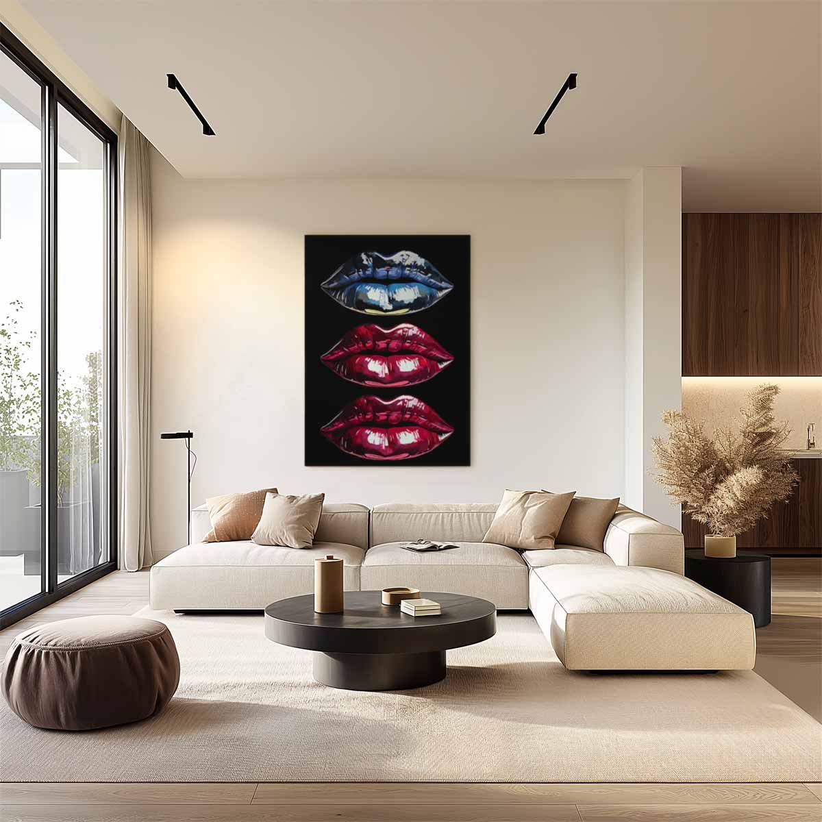 Pop Art Lippen Trio Kunstwerk-canvas-dibond-plexiglas-wanddecoratie-WallArtistic