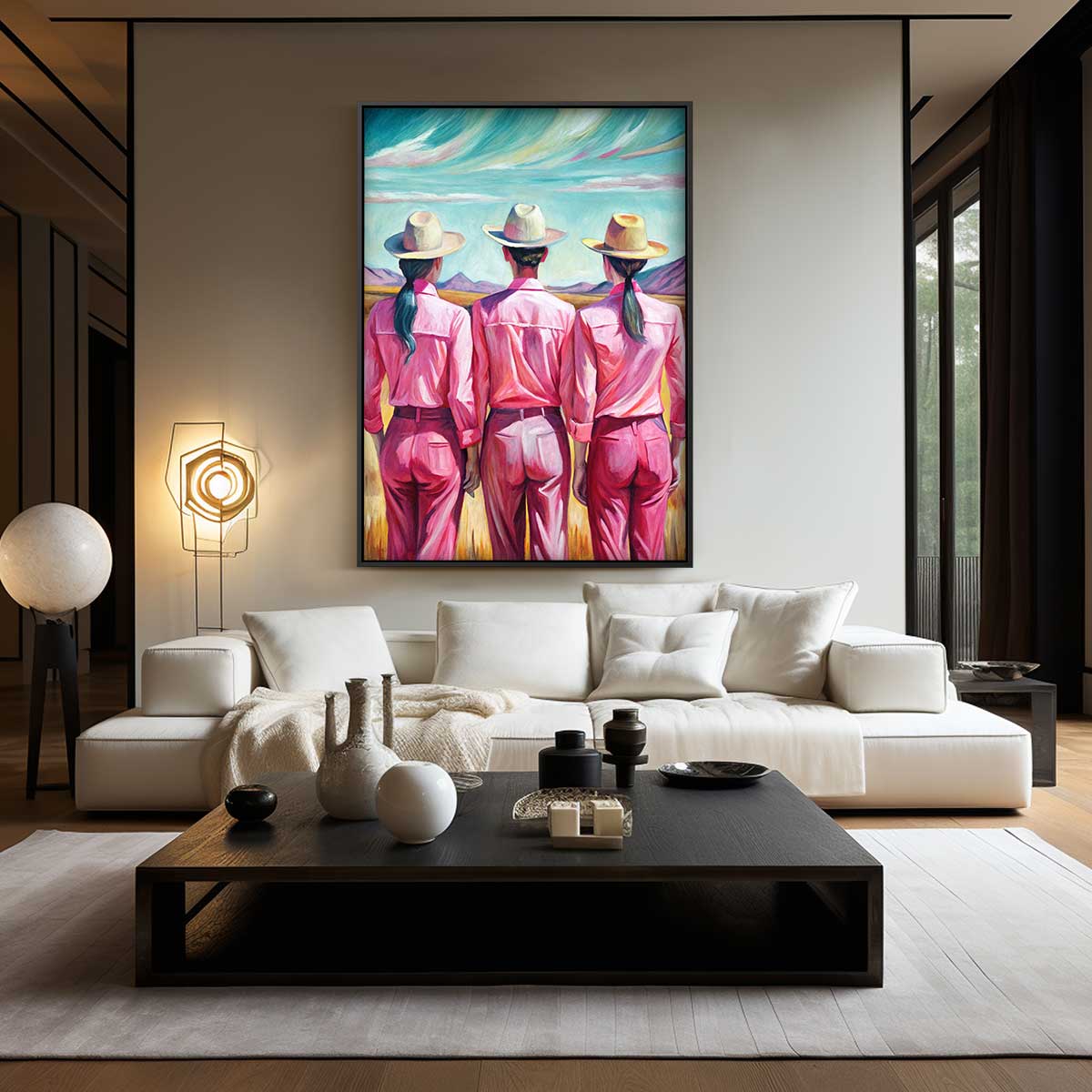 Trio in Roze Landschap Kunstwerk-canvas-dibond-plexiglas-wanddecoratie-WallArtistic