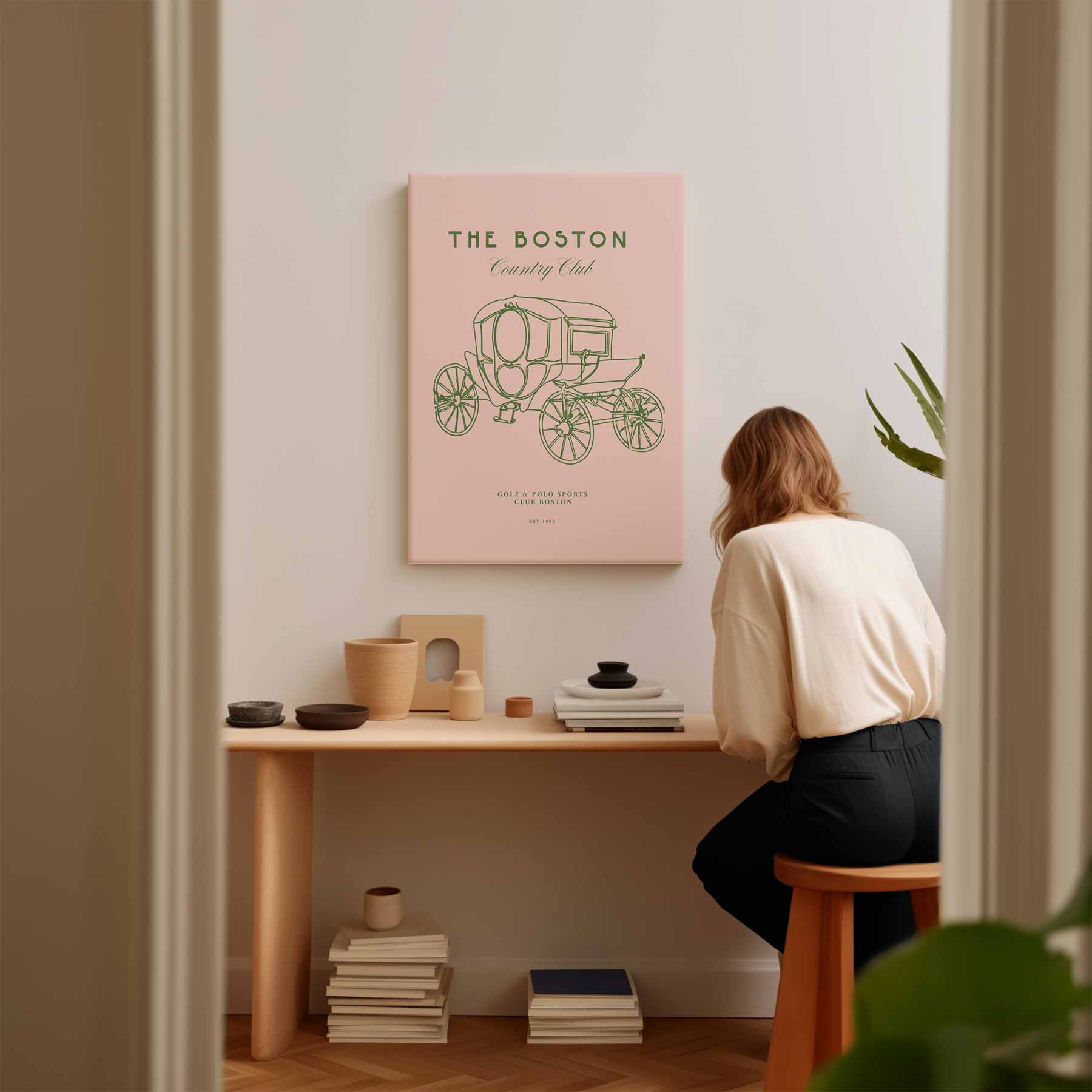 Vintage Boston Koets Illustratie Kunstwerk-canvas-dibond-plexiglas-wanddecoratie-WallArtistic