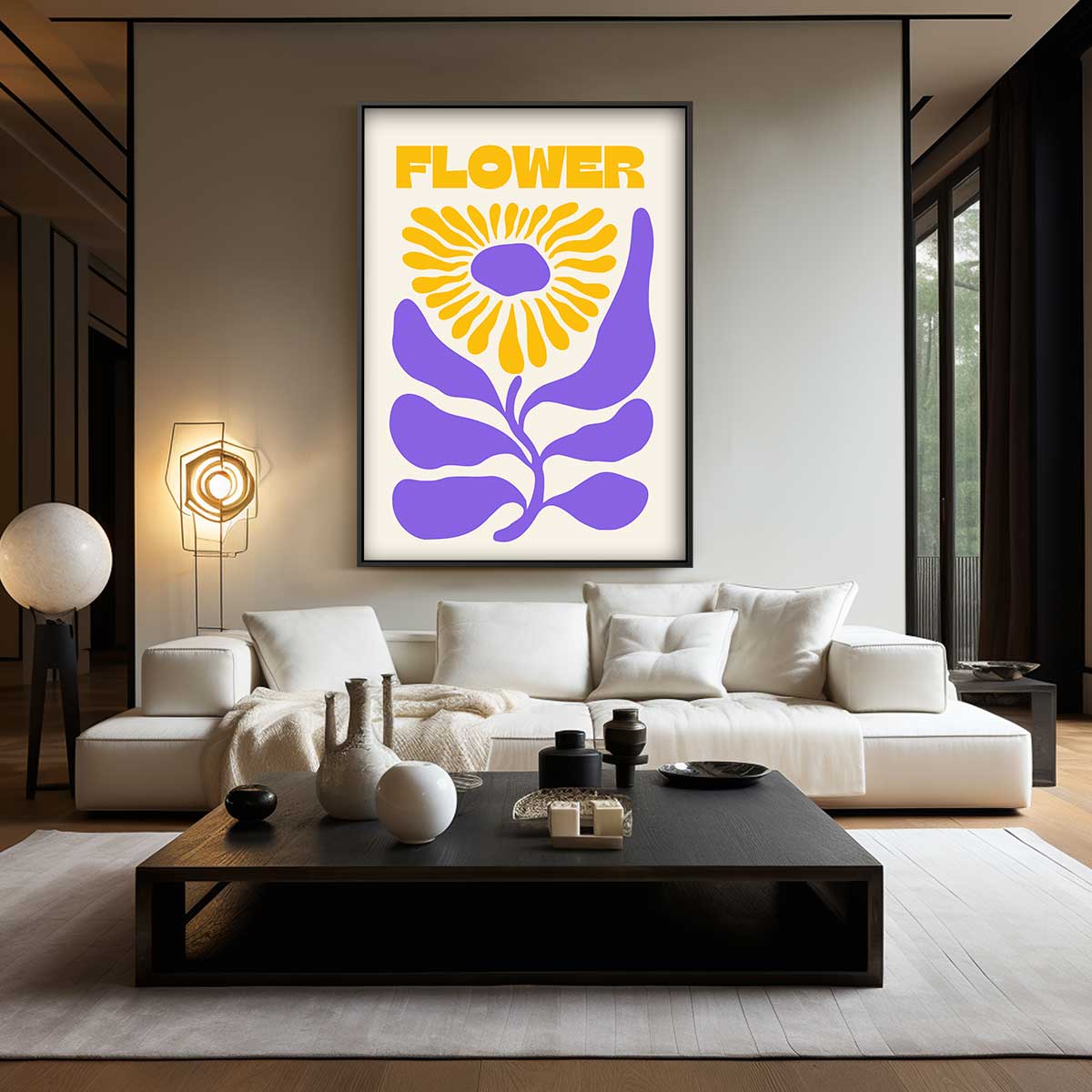 Vrolijke Bloem Illustratie Kunstwerk-canvas-dibond-plexiglas-wanddecoratie-WallArtistic