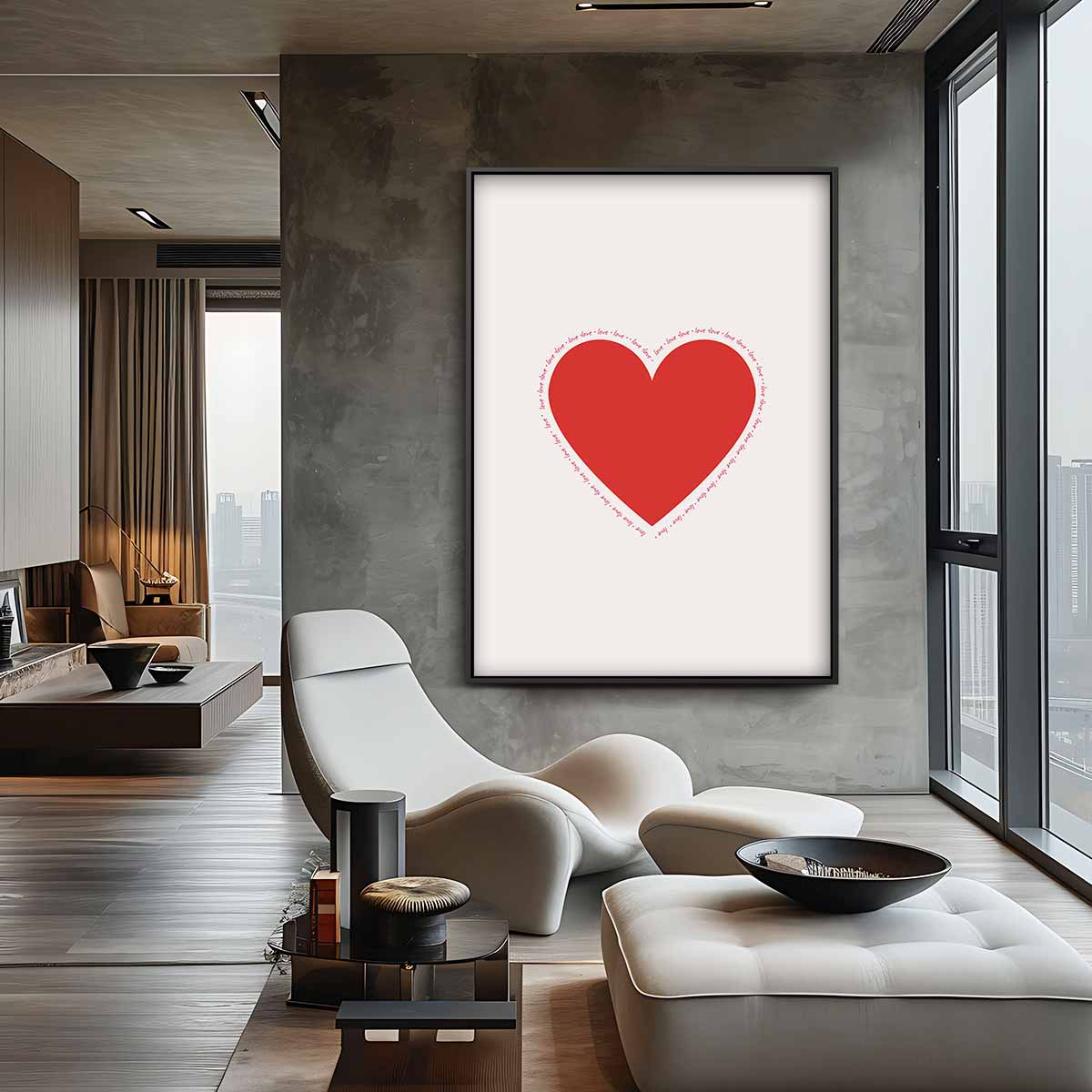 Rood Hart met Liefdevolle Rand Kunstwerk-canvas-dibond-plexiglas-wanddecoratie-WallArtistic