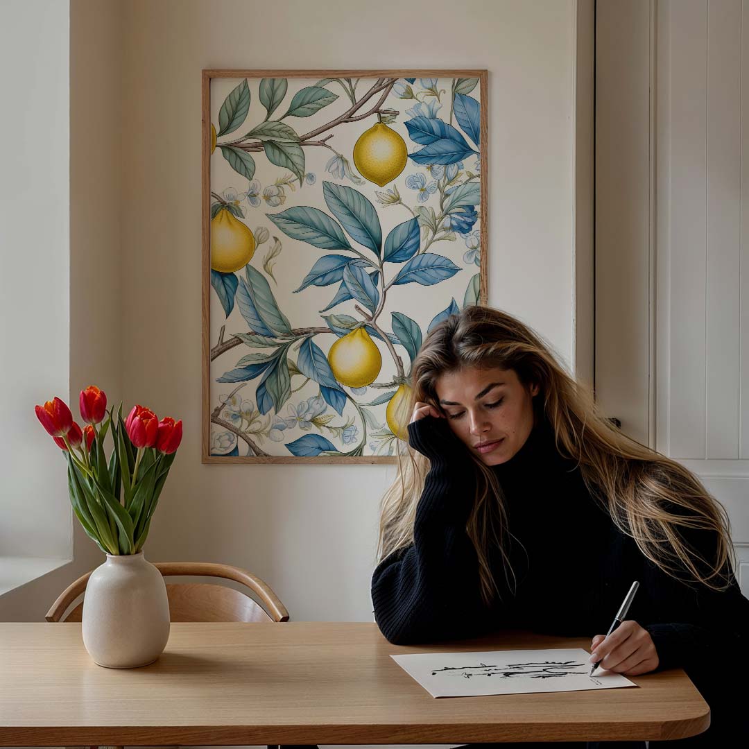 Verfrissende Citroen en Bladeren Poster-WallArtistic