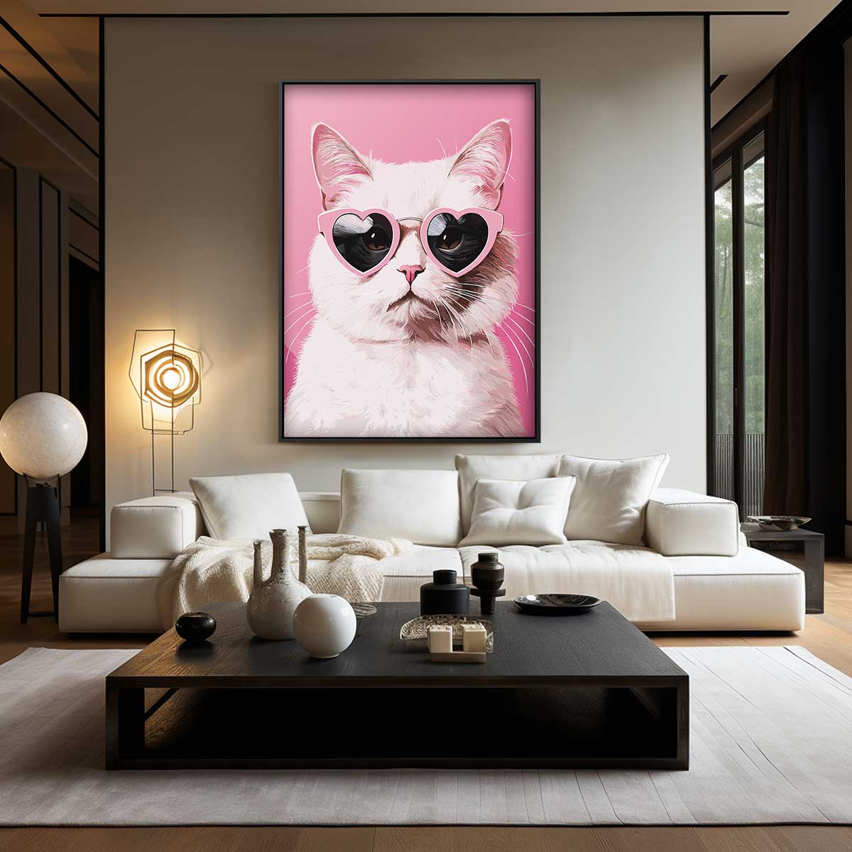 Coole Kat met Hartjesbril Kunstwerk-canvas-dibond-plexiglas-wanddecoratie-WallArtistic