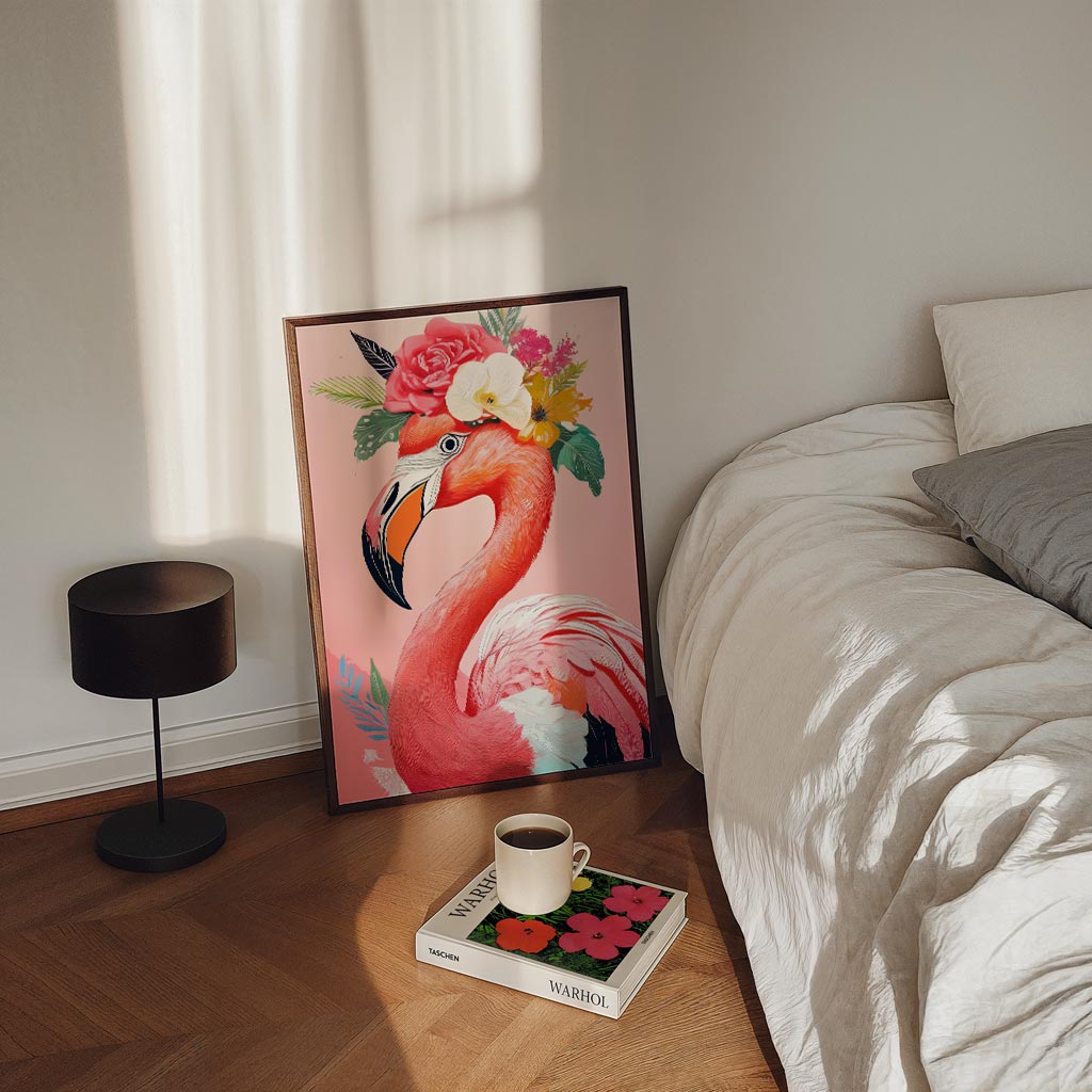 Tropische Flamingo met Bloemenkroon Poster