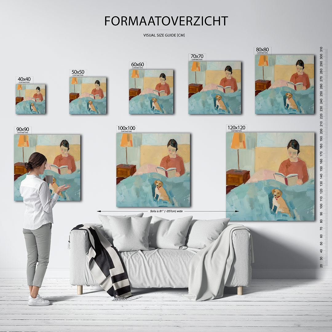 Lezende vrouw met hond Kunstwerk