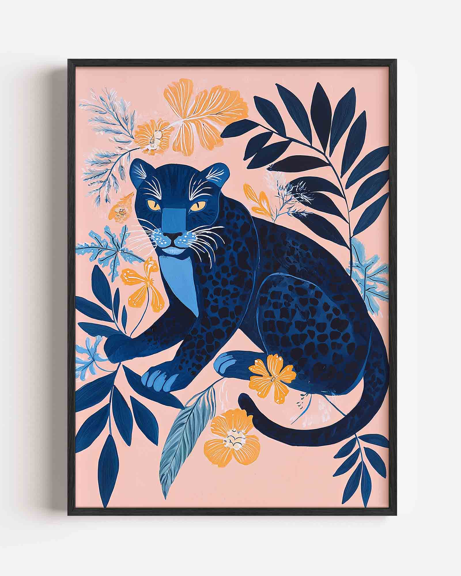 Blauwe panter en bloemen Poster