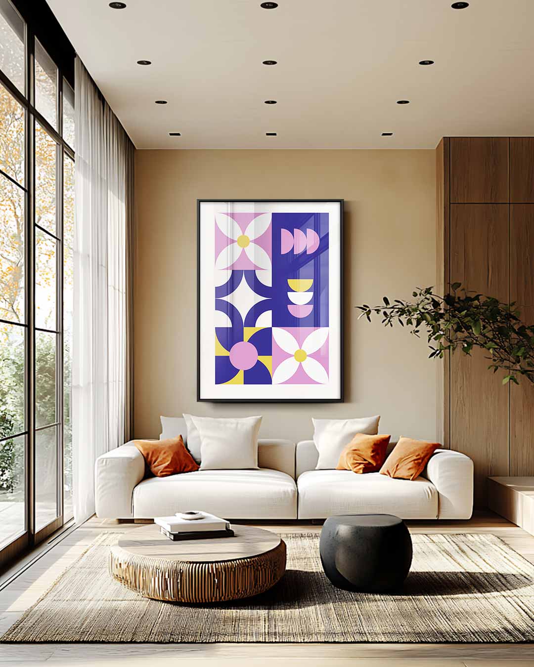 Bloemen in Blauw en Roze Kunstwerk-canvas-dibond-plexiglas-wanddecoratie-WallArtistic