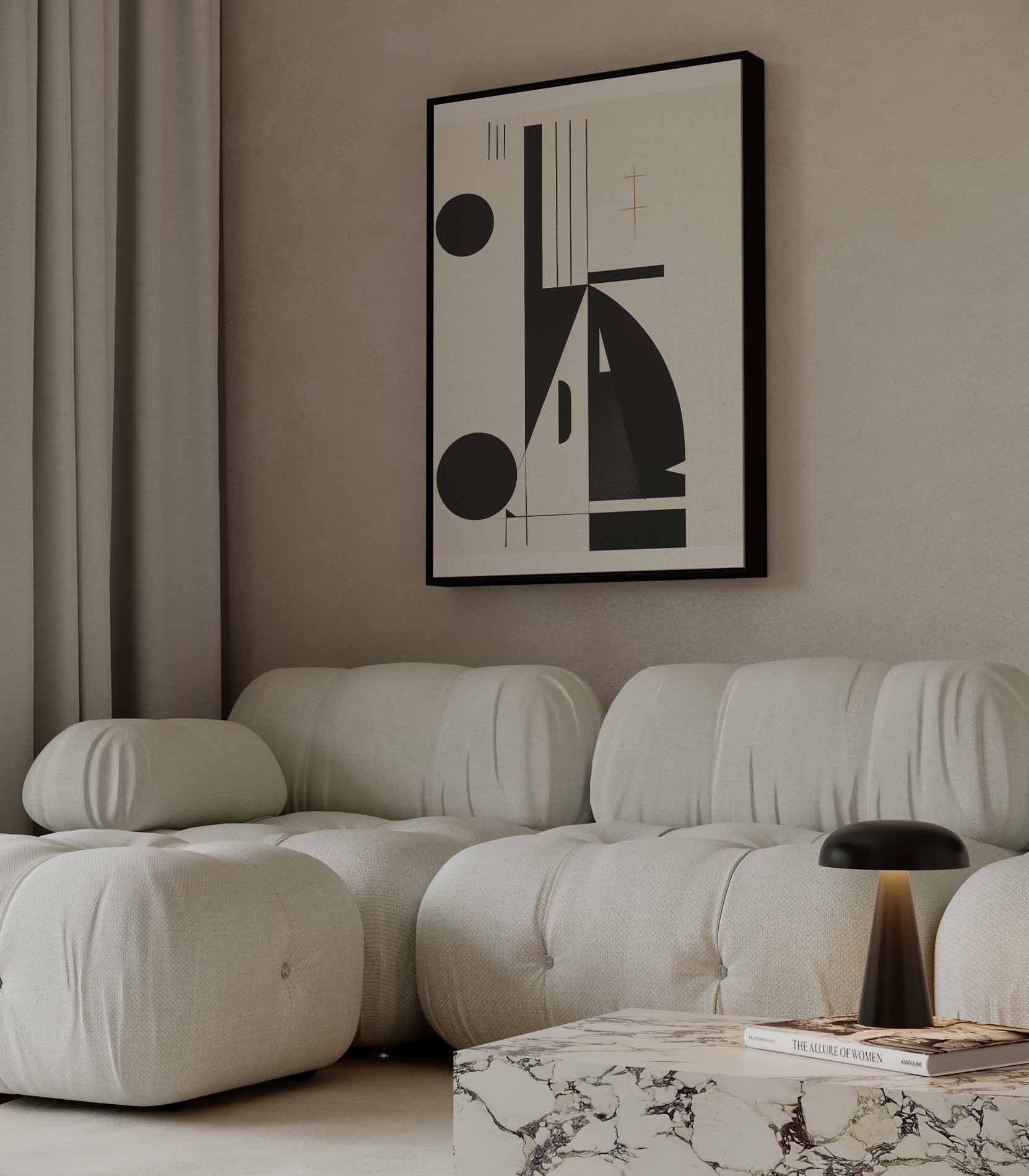 Geometrische Harmonie in Zwart en Wit Kunstwerk-canvas-dibond-plexiglas-wanddecoratie-WallArtistic
