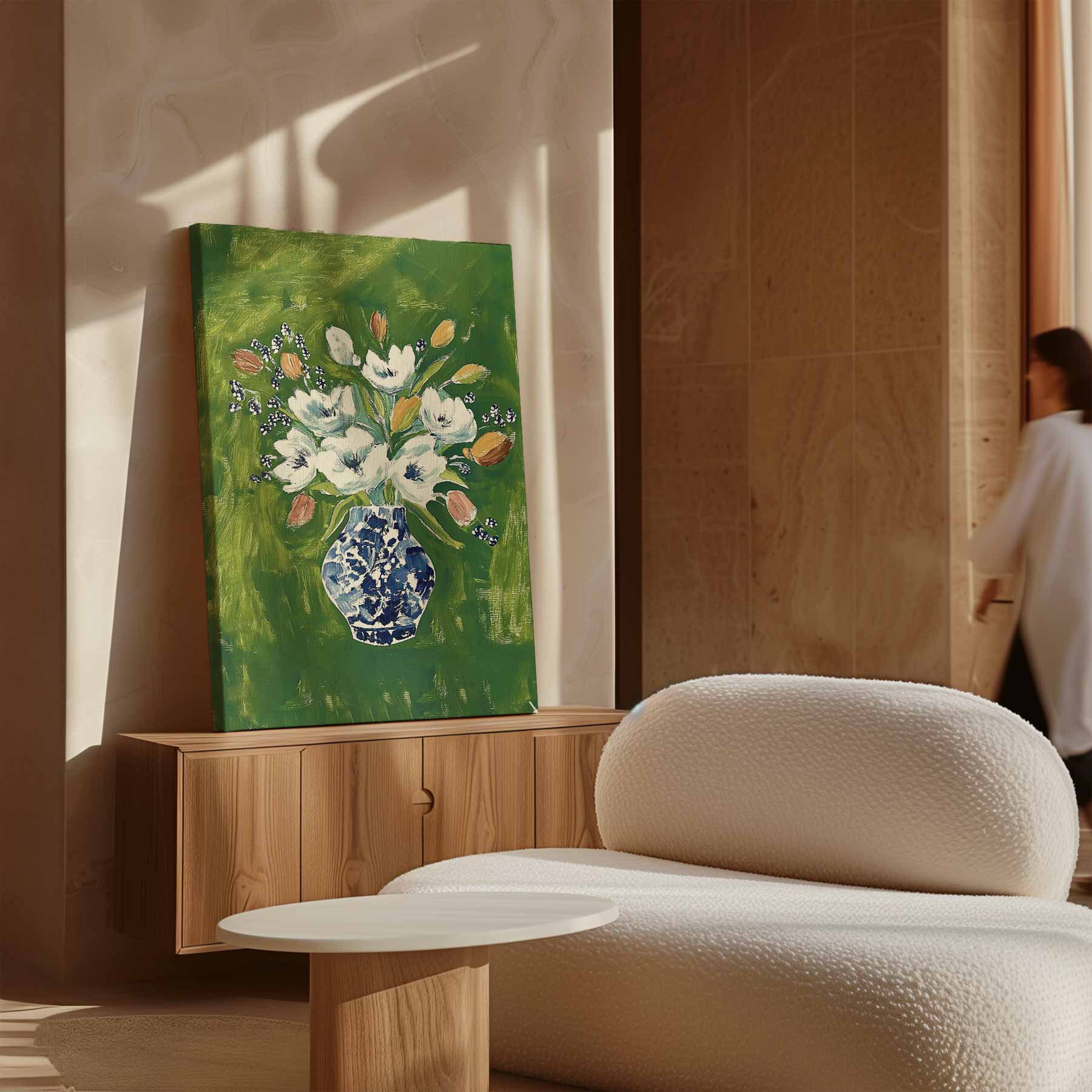 Bloemenpracht in Blauwe Vaas Kunstwerk-canvas-dibond-plexiglas-wanddecoratie-WallArtistic
