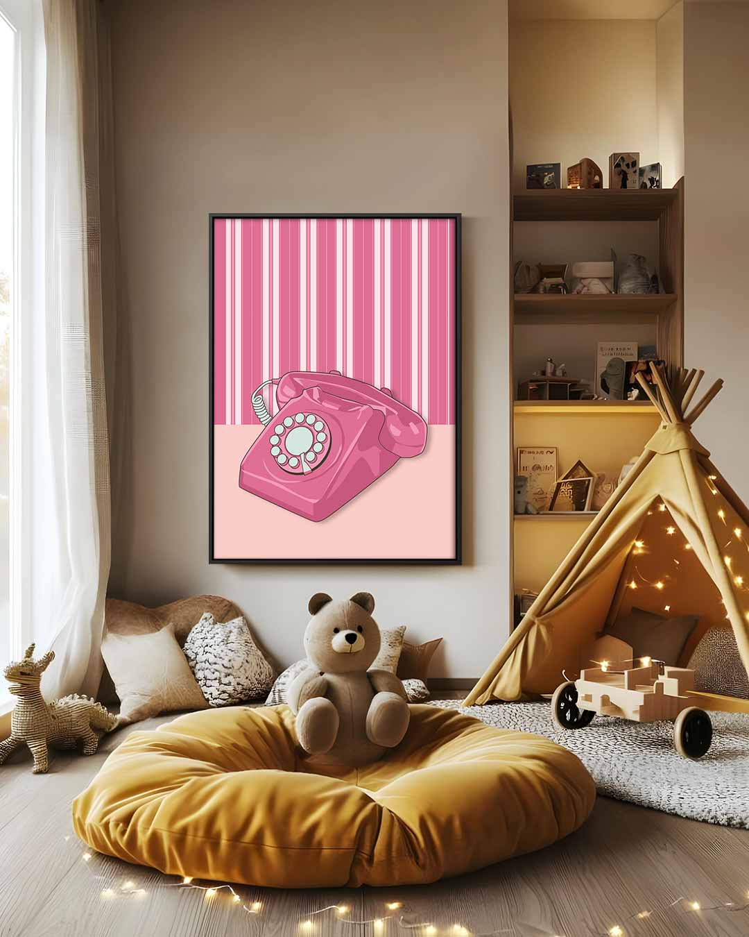 Retro Roze Telefoon Kunstwerk Kunstwerk-canvas-dibond-plexiglas-wanddecoratie-WallArtistic