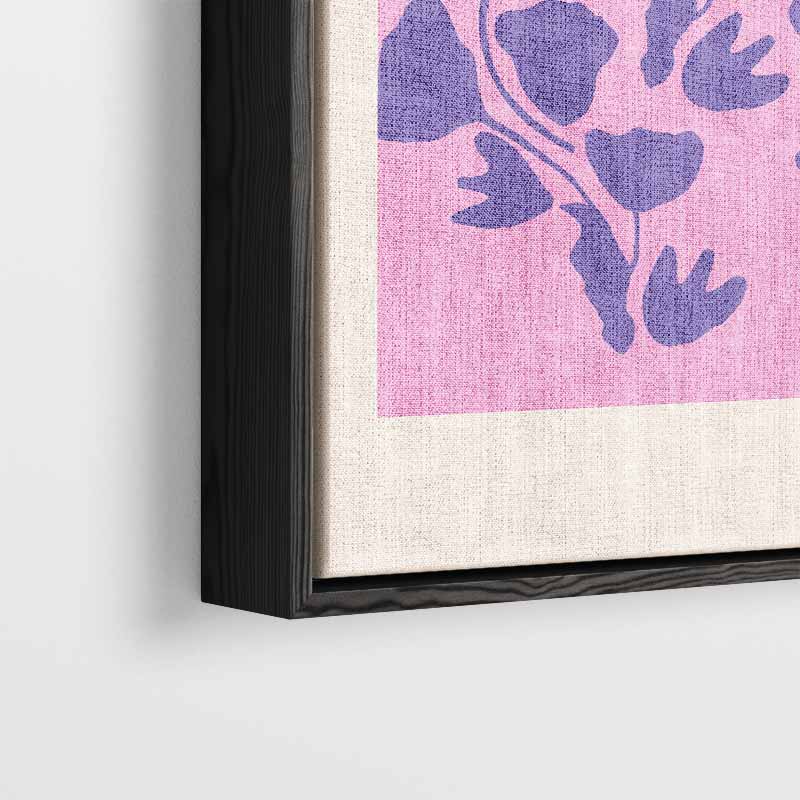 Vrolijke Paarse Bloemen op Roze Kunstwerk-canvas-dibond-plexiglas-wanddecoratie-WallArtistic