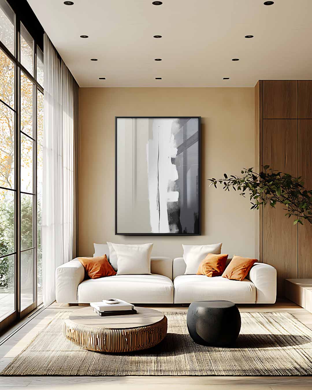 Minimalistische Verticale Lijn op Tweekleurige Achtergrond Kunstwerk-canvas-dibond-plexiglas-wanddecoratie-WallArtistic